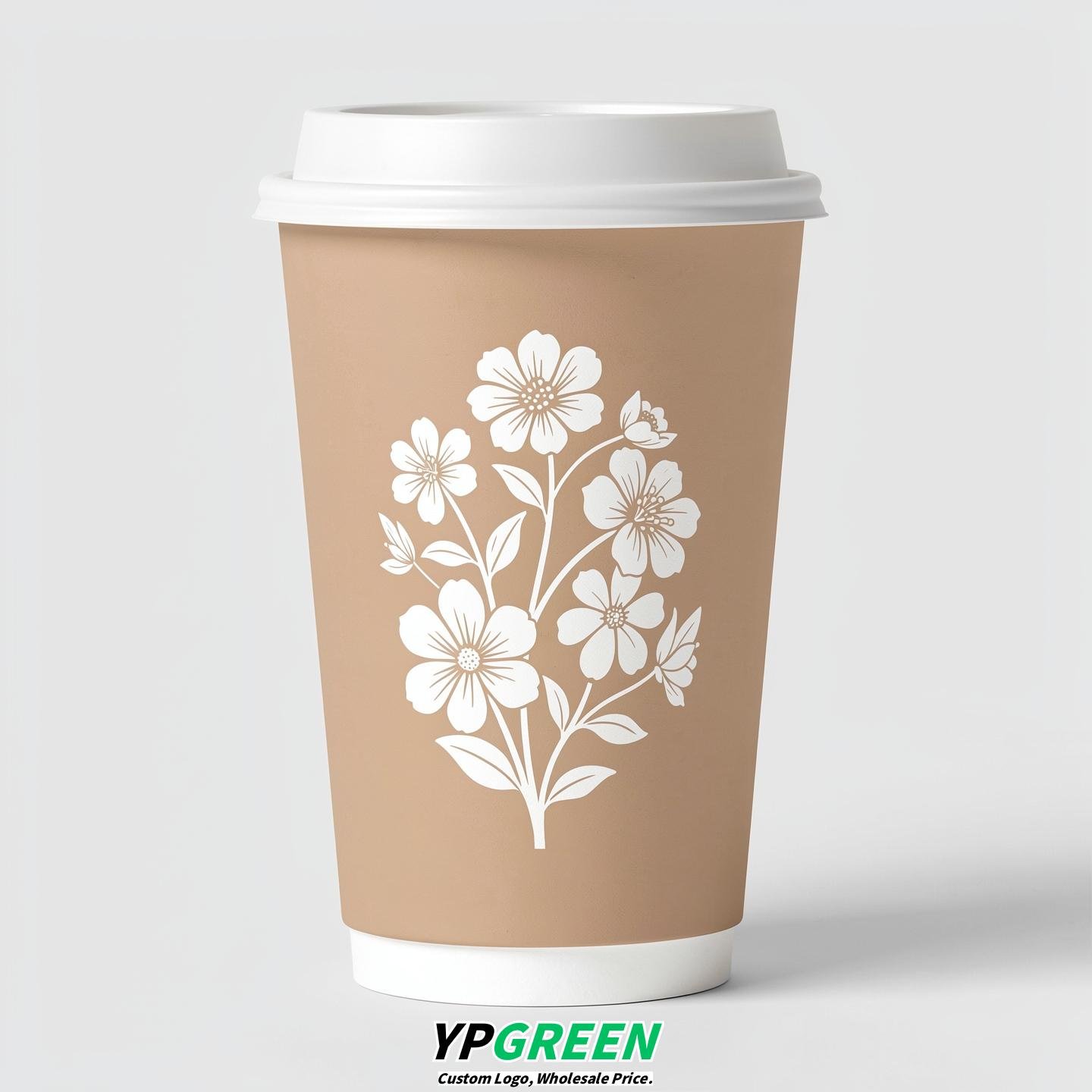 Champagne Floral Paper Cups with Lids 8-24oz
