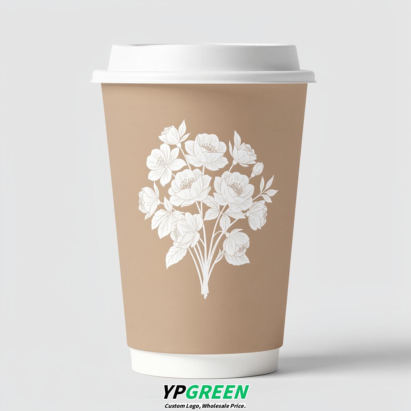 Champagne Floral Paper Cups with Lids 8-24oz