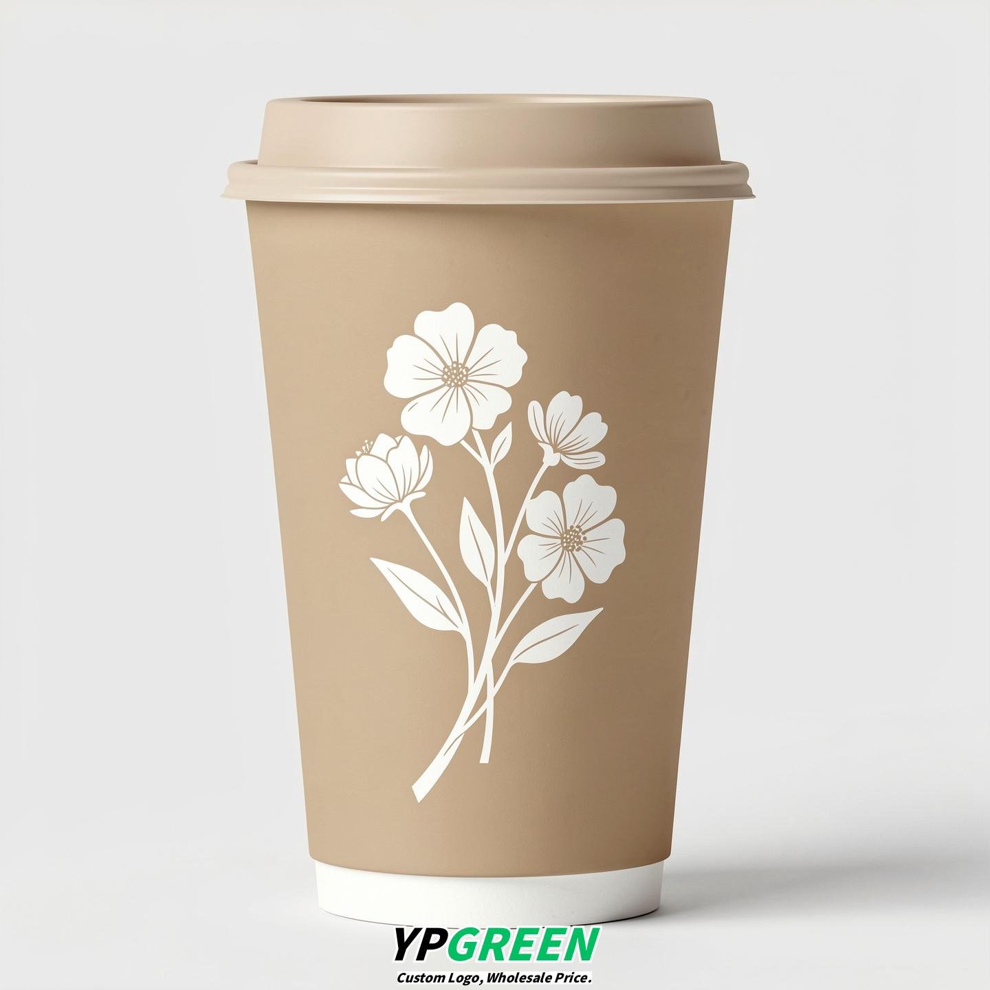 Champagne Floral Paper Cups with Lids 8-24oz