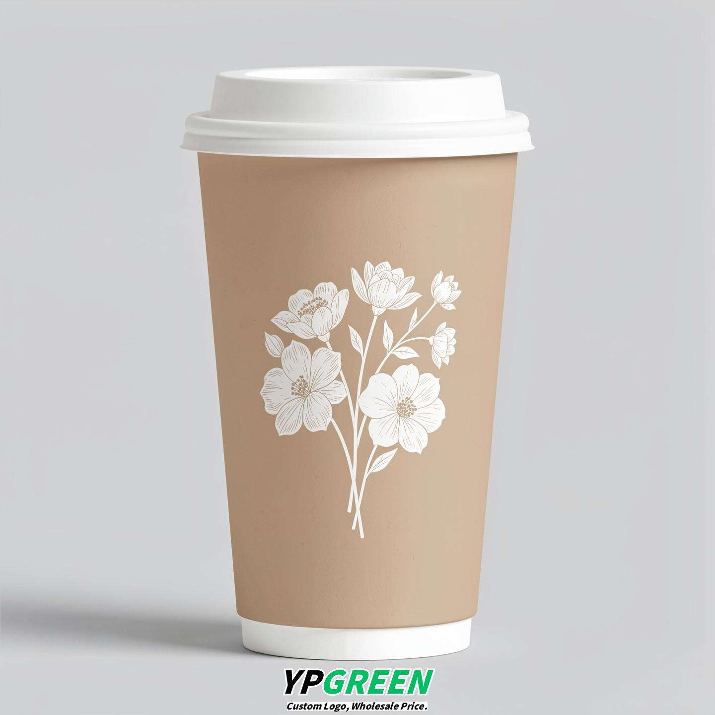 Champagne Floral Paper Cups with Lids 8-24oz