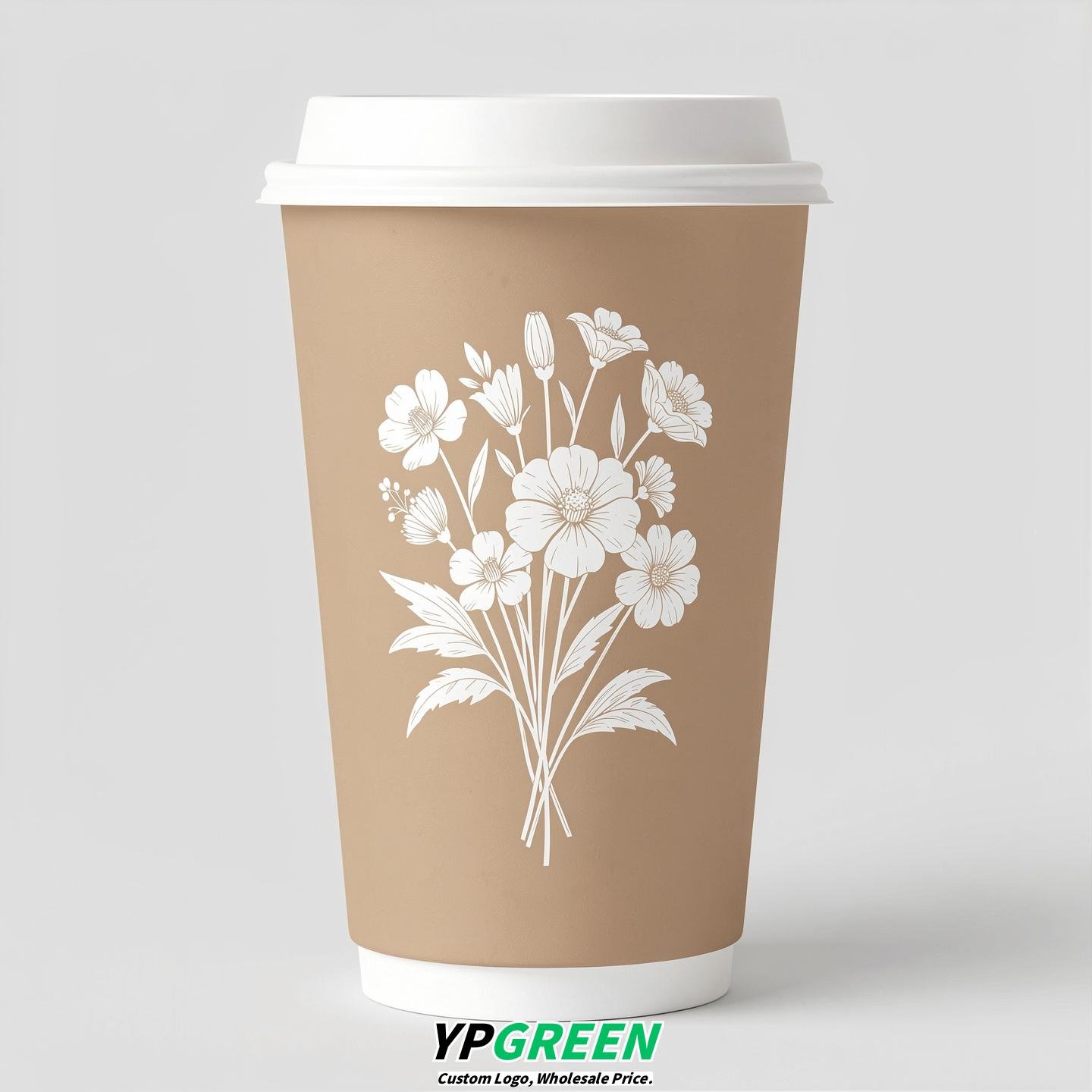 Champagne Floral Paper Cups with Lids 8-24oz