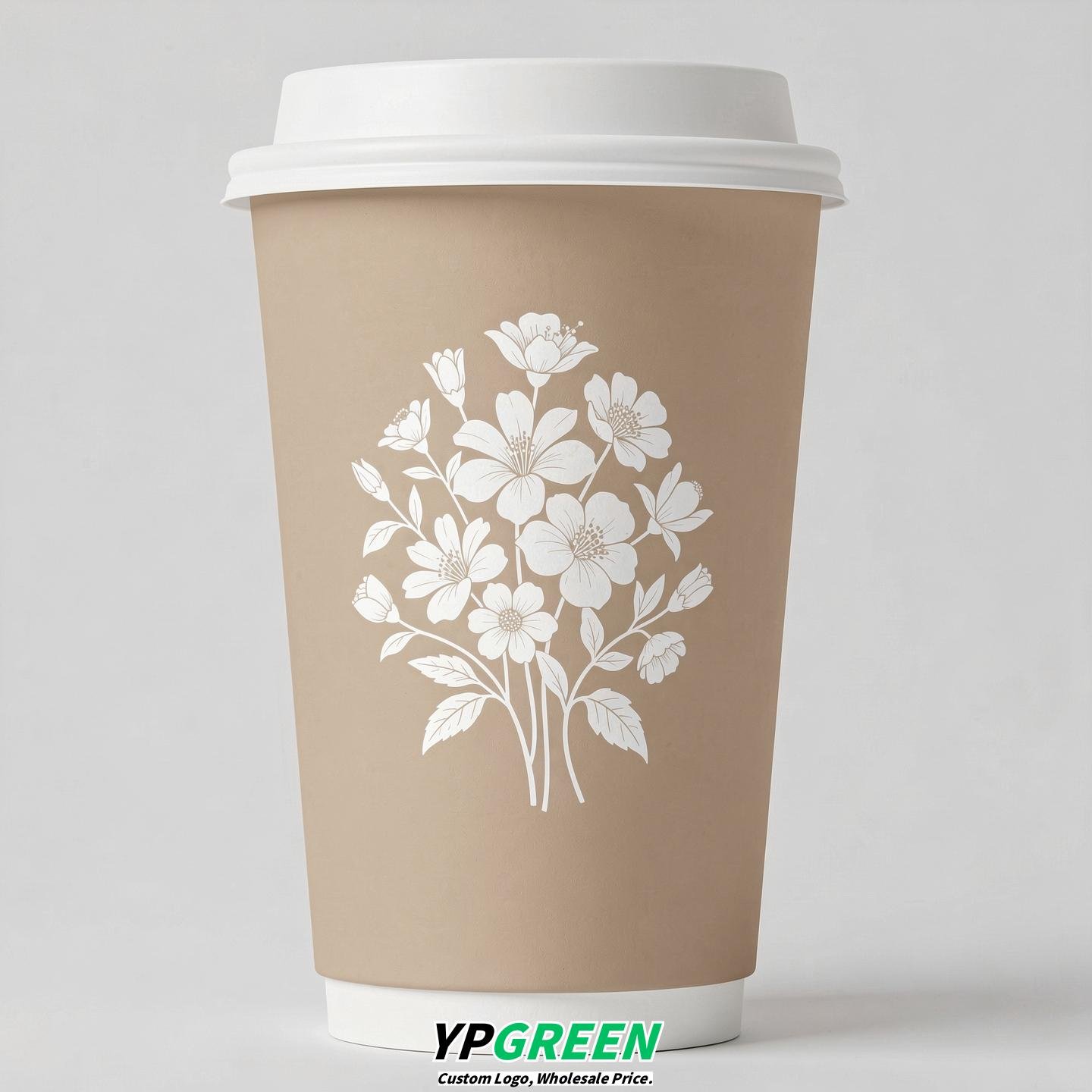 Champagne Floral Paper Cups with Lids 8-24oz