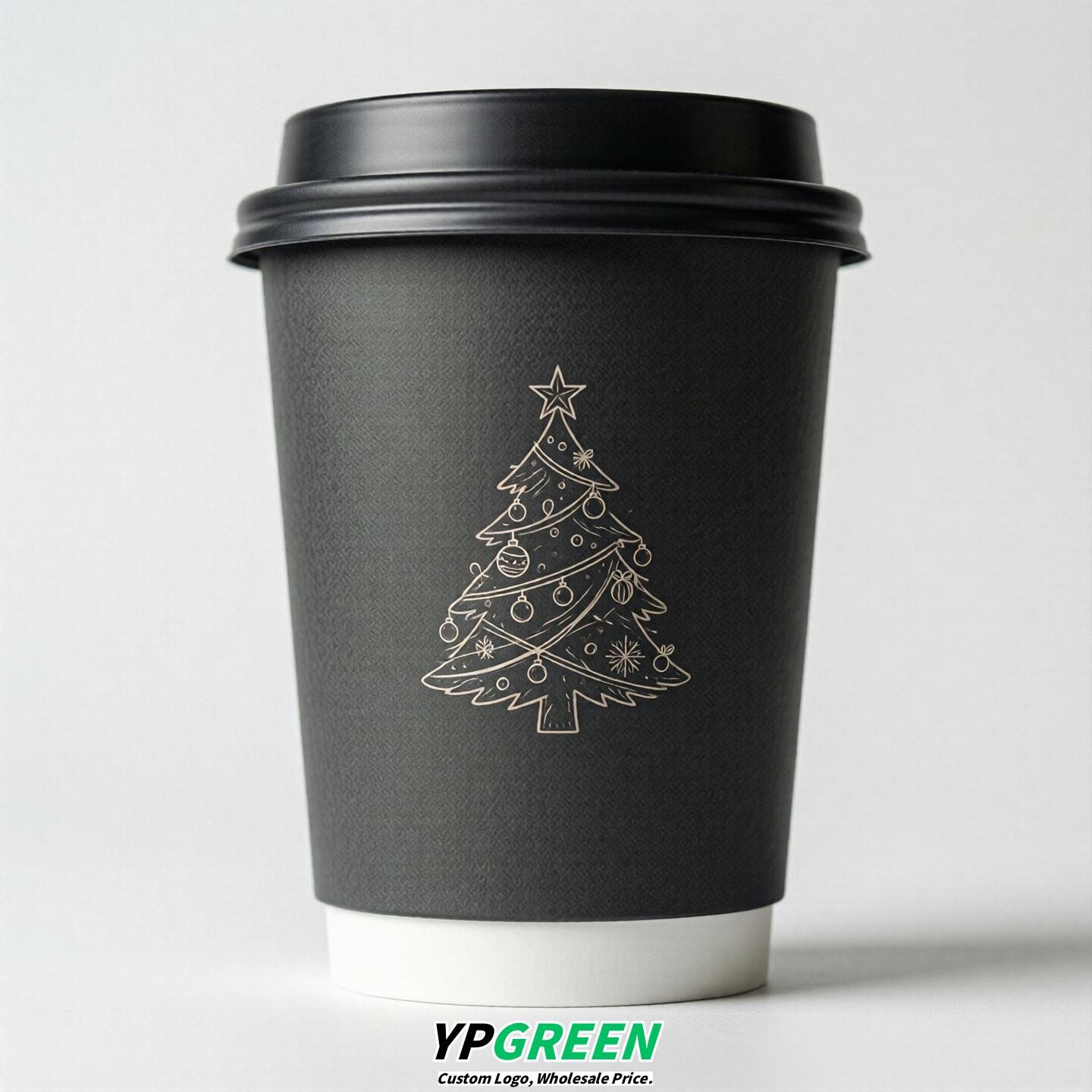 Charcoal Paper Cups with Christmas Design 8-24oz