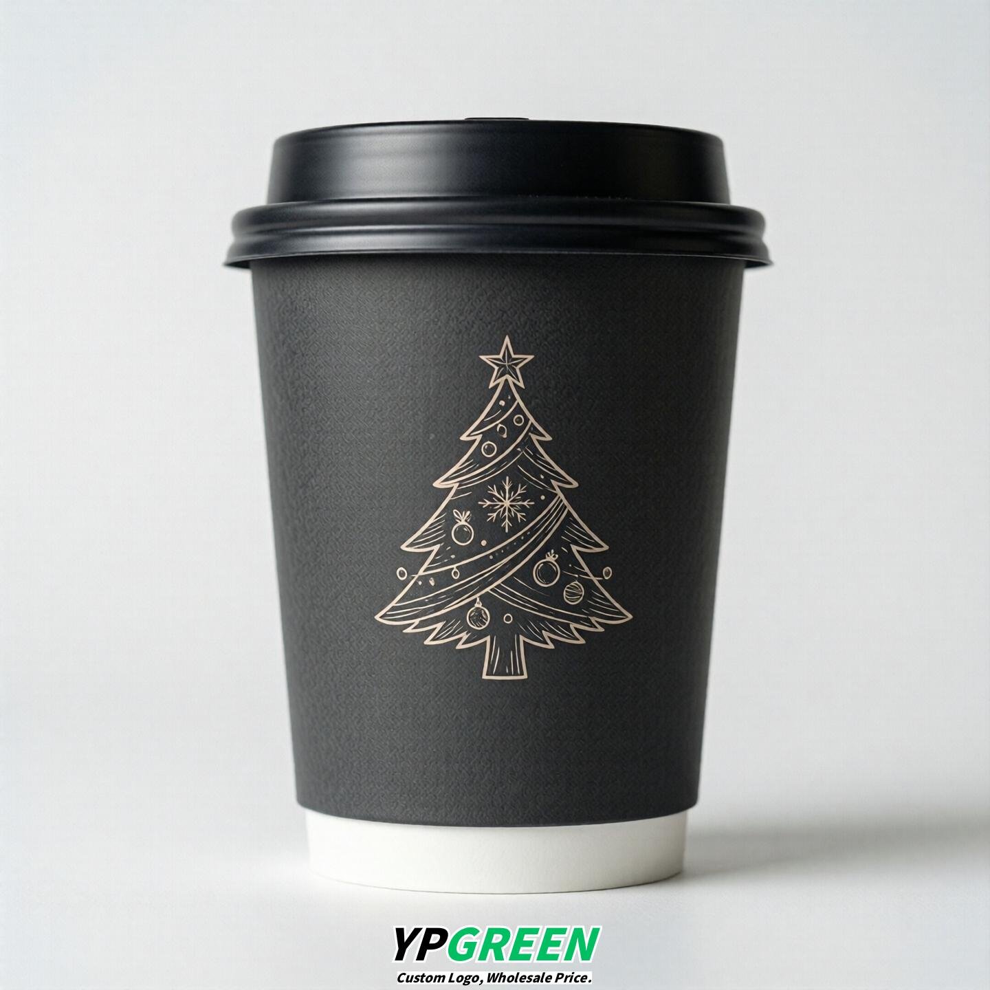 Charcoal Paper Cups with Christmas Design 8-24oz
