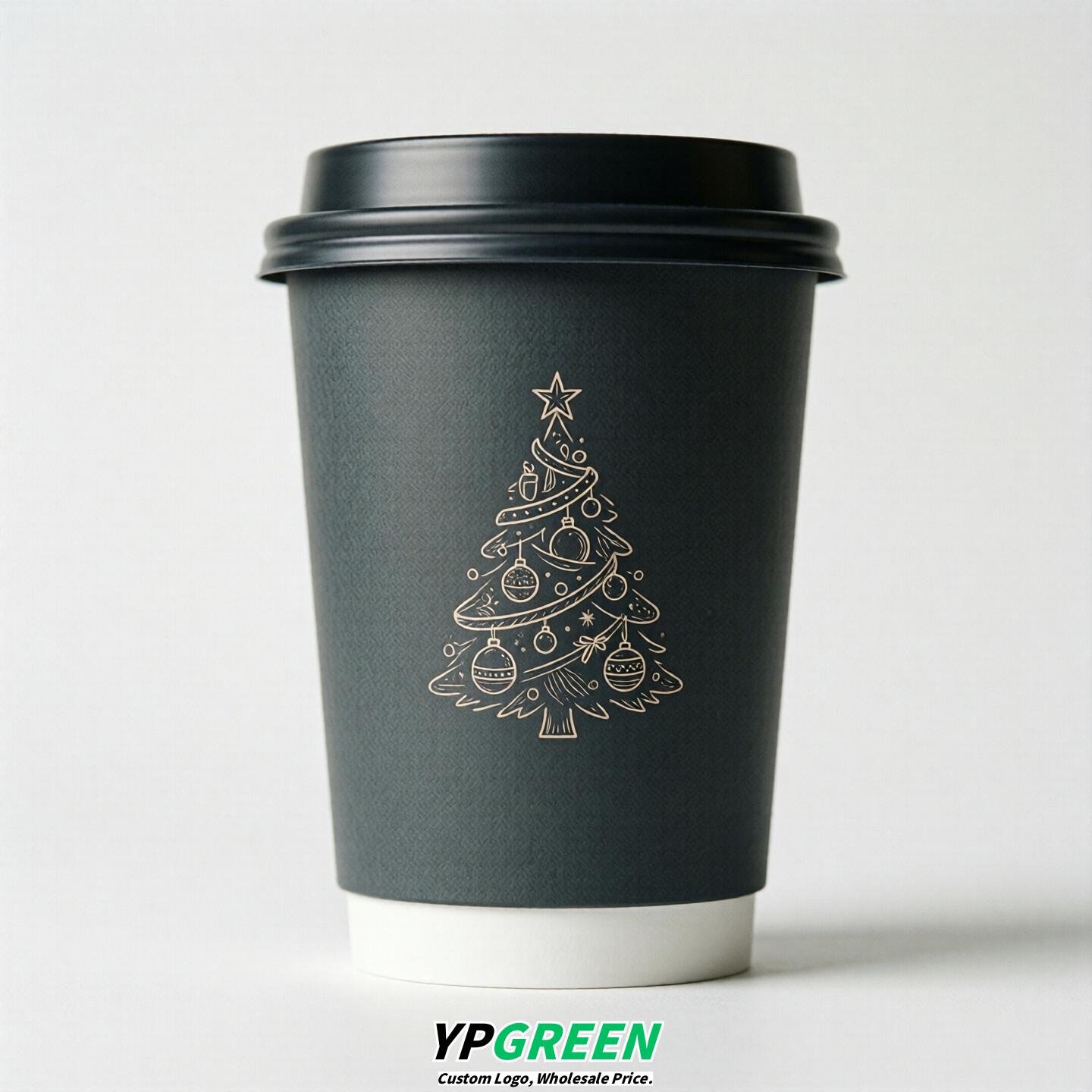 Charcoal Paper Cups with Christmas Design 8-24oz