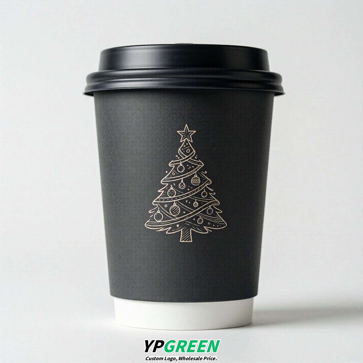 Charcoal Paper Cups with Christmas Design 8-24oz