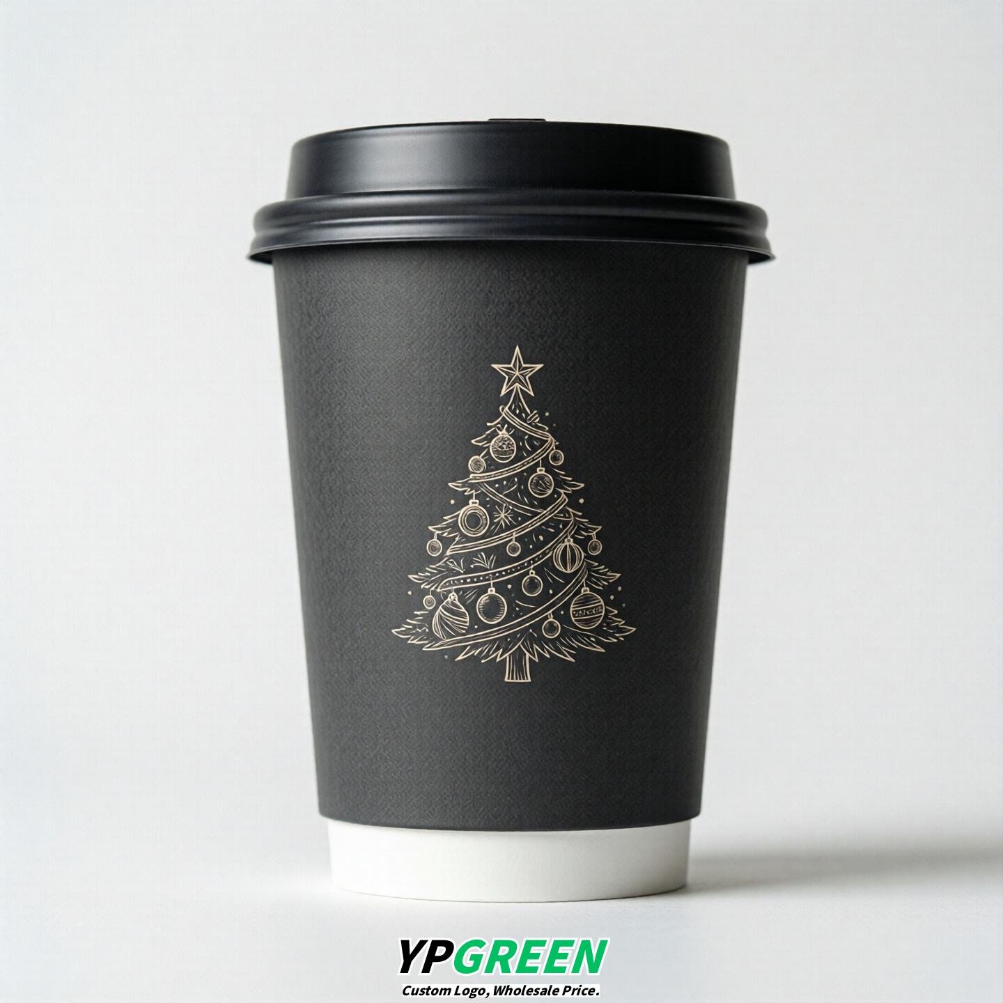 Charcoal Paper Cups with Christmas Design 8-24oz