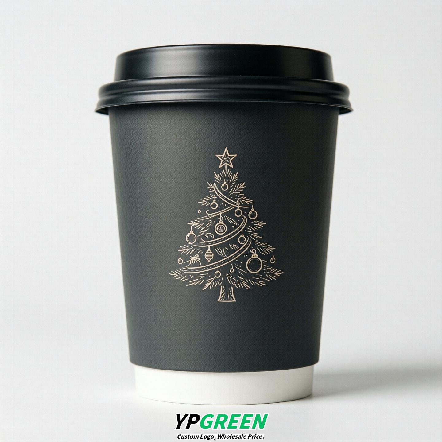 Charcoal Paper Cups with Christmas Design 8-24oz