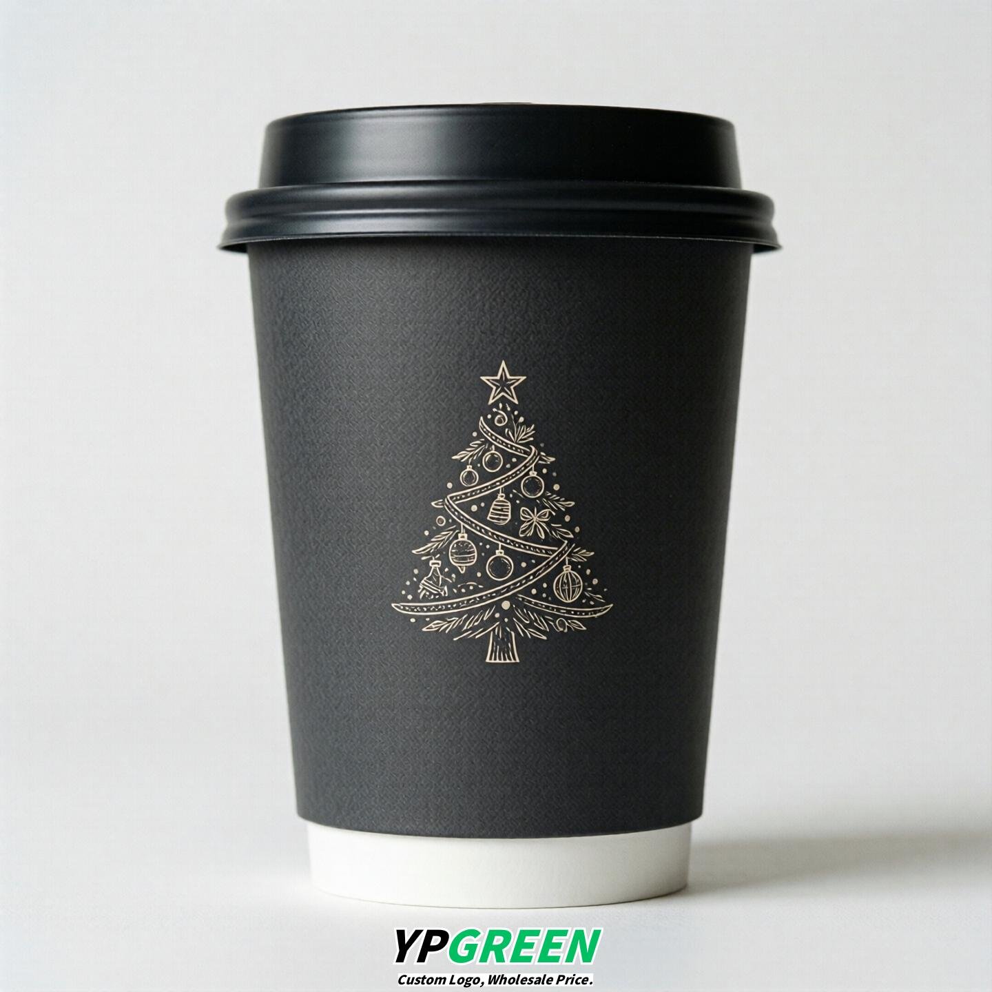 Charcoal Paper Cups with Christmas Design 8-24oz