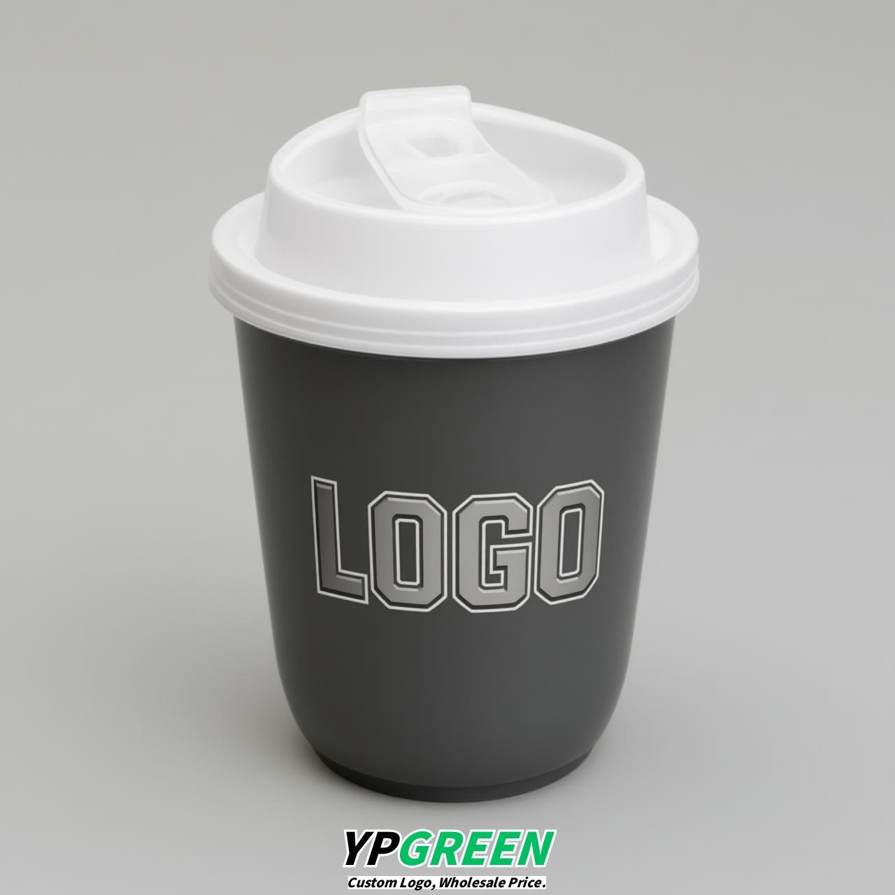 Charcoal U Shape Cups with Lid - Custom Logo PP & PET Plastic Disposable