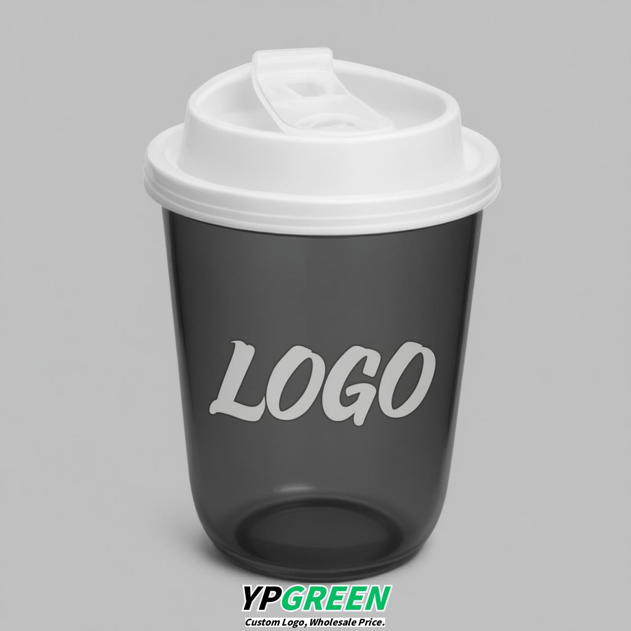 Charcoal U Shape Cups with Lid - Custom Logo PP & PET Plastic Disposable