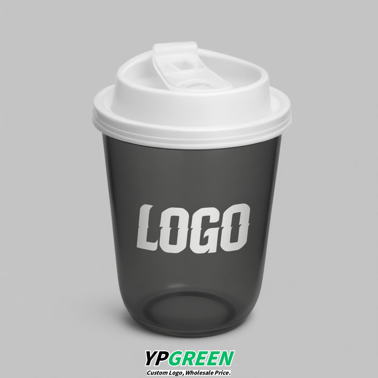Charcoal U Shape Cups with Lid - Custom Logo PP & PET Plastic Disposable