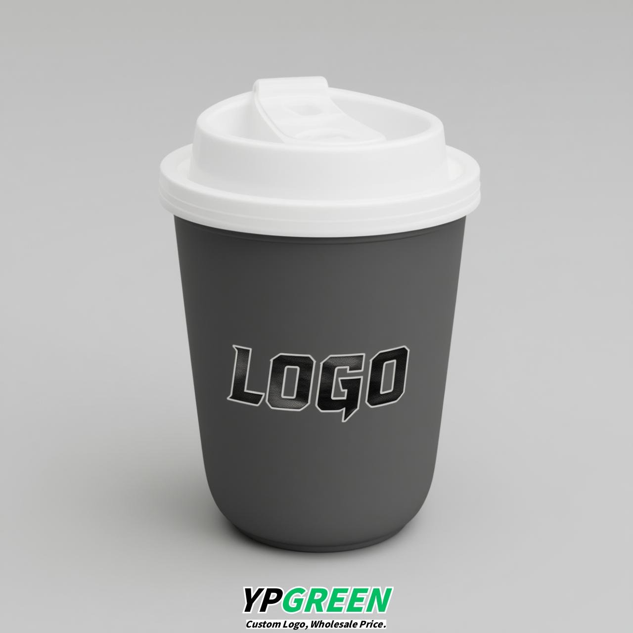 Charcoal U Shape Cups with Lid - Custom Logo PP & PET Plastic Disposable