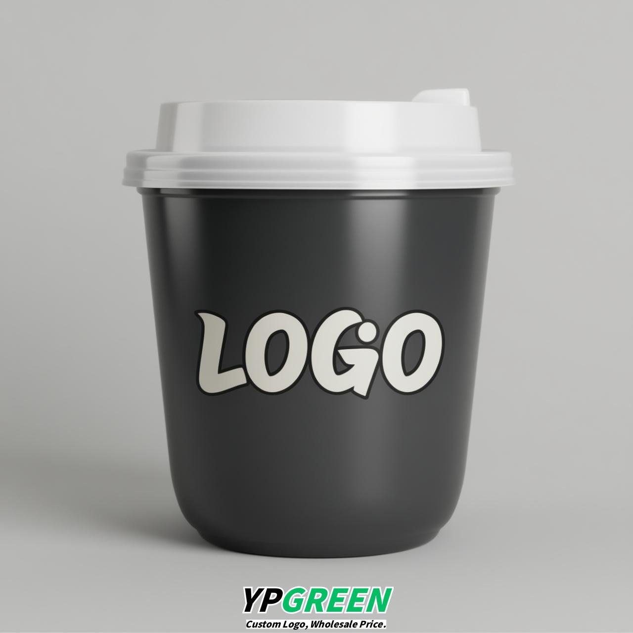 Charcoal U Shape Cups with Lid - Custom Logo PP & PET Plastic Disposable