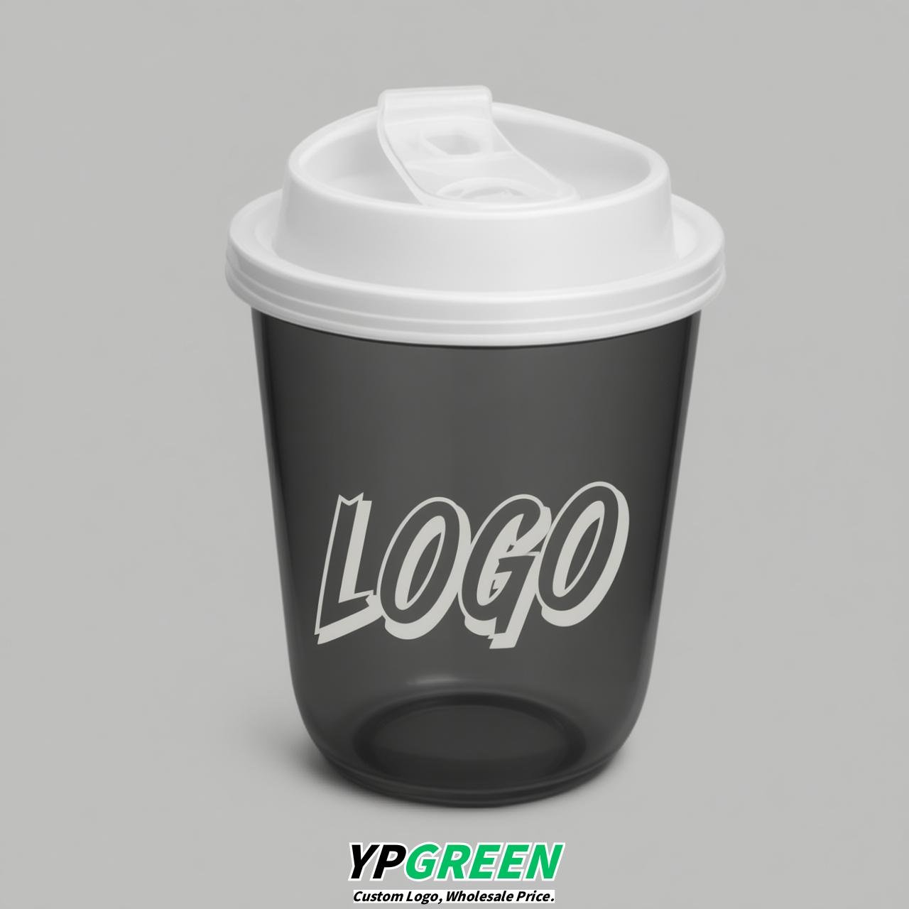 Charcoal U Shape Cups with Lid - Custom Logo PP & PET Plastic Disposable