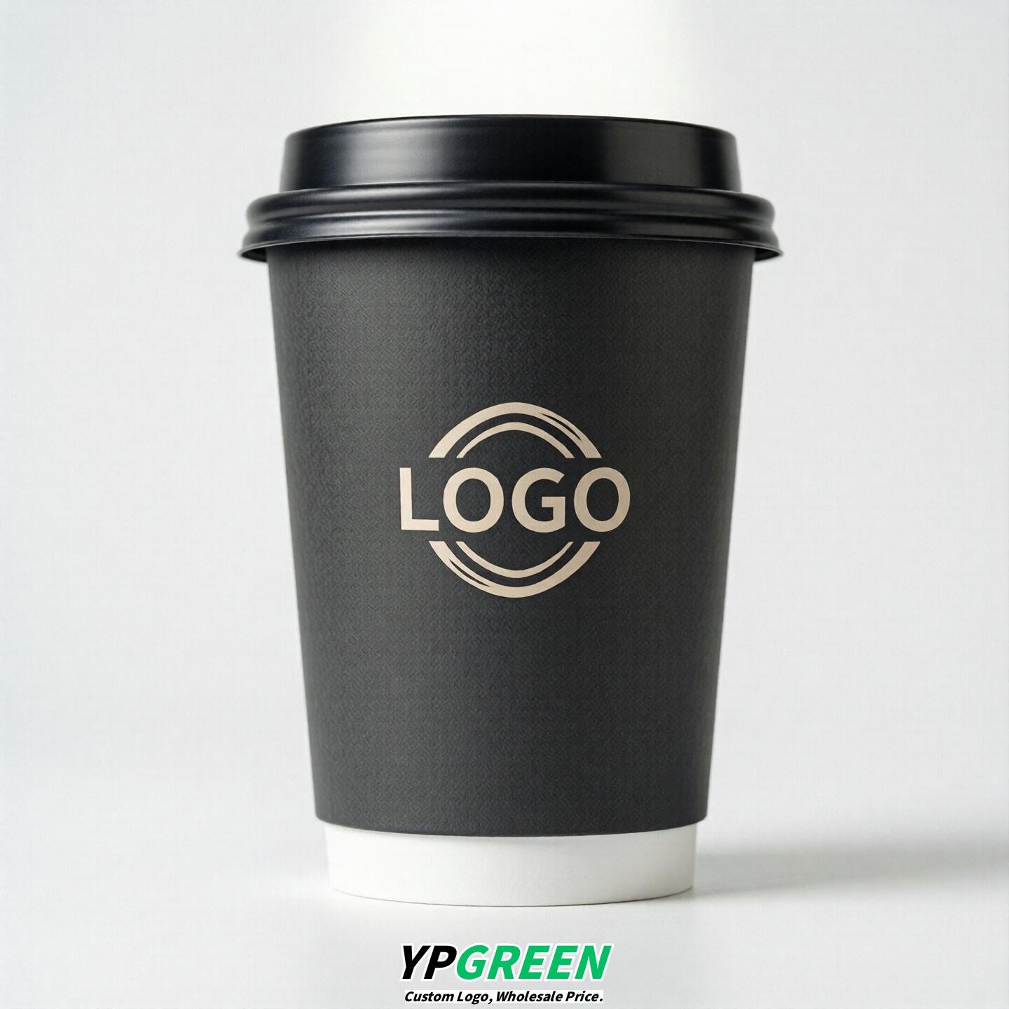 Charcoal Custom Logo Paper Cups: 8-24oz & Double Wall