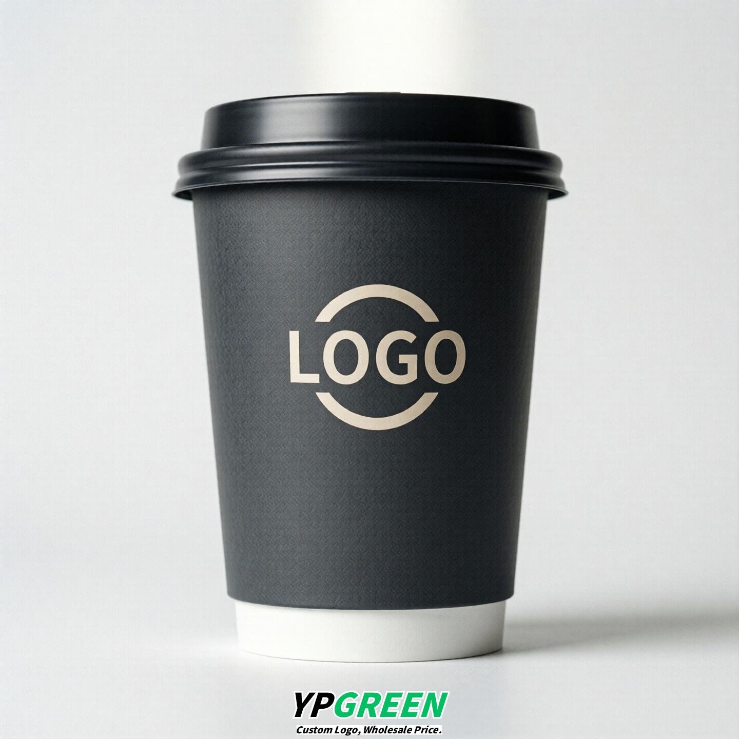 Charcoal Custom Logo Paper Cups: 8-24oz & Double Wall