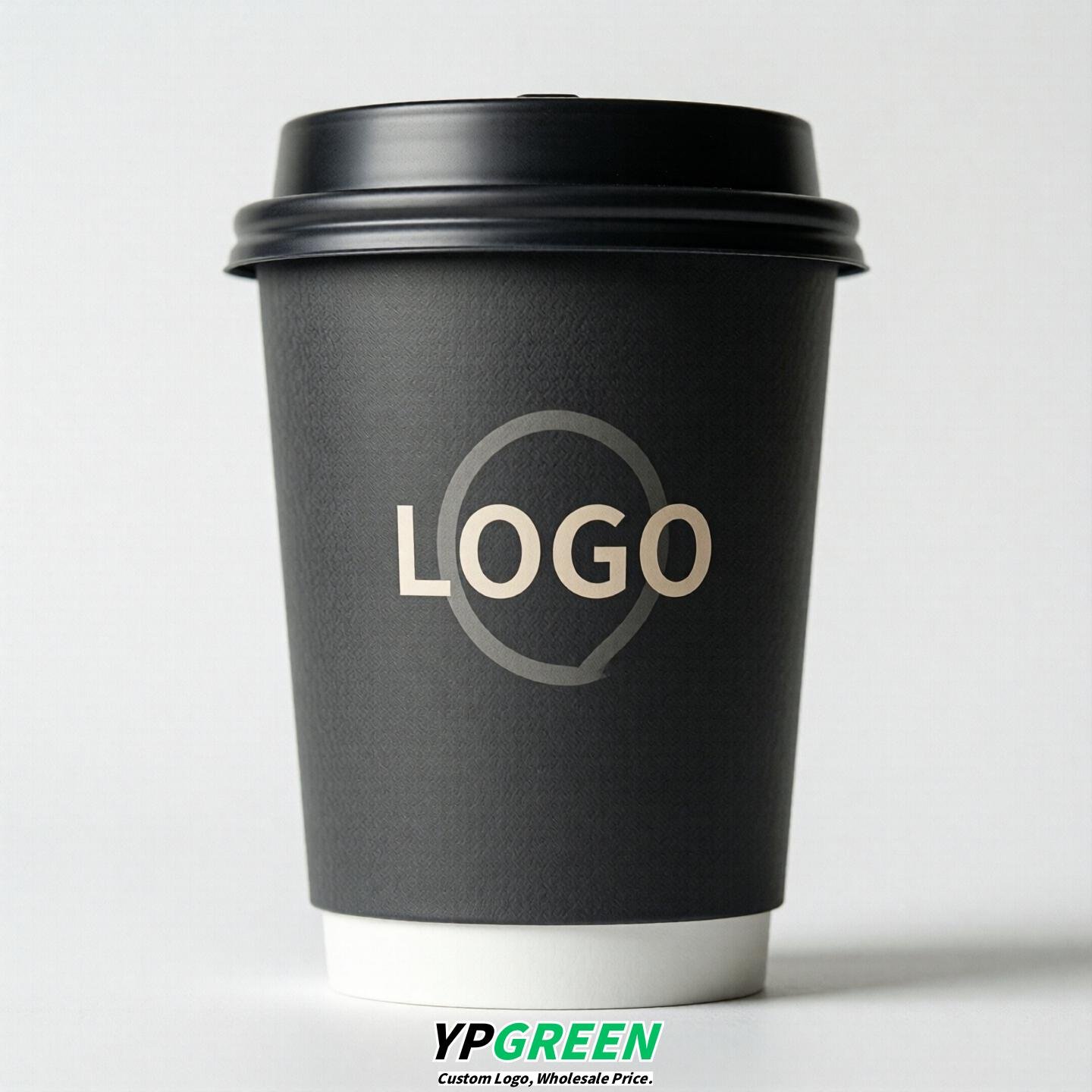 Charcoal Custom Logo Paper Cups: 8-24oz & Double Wall