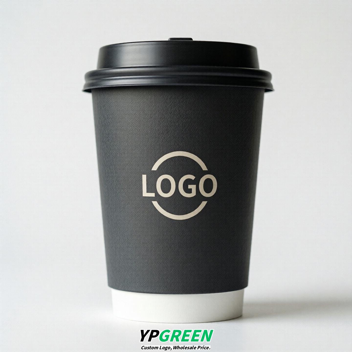 Charcoal Custom Logo Paper Cups: 8-24oz & Double Wall