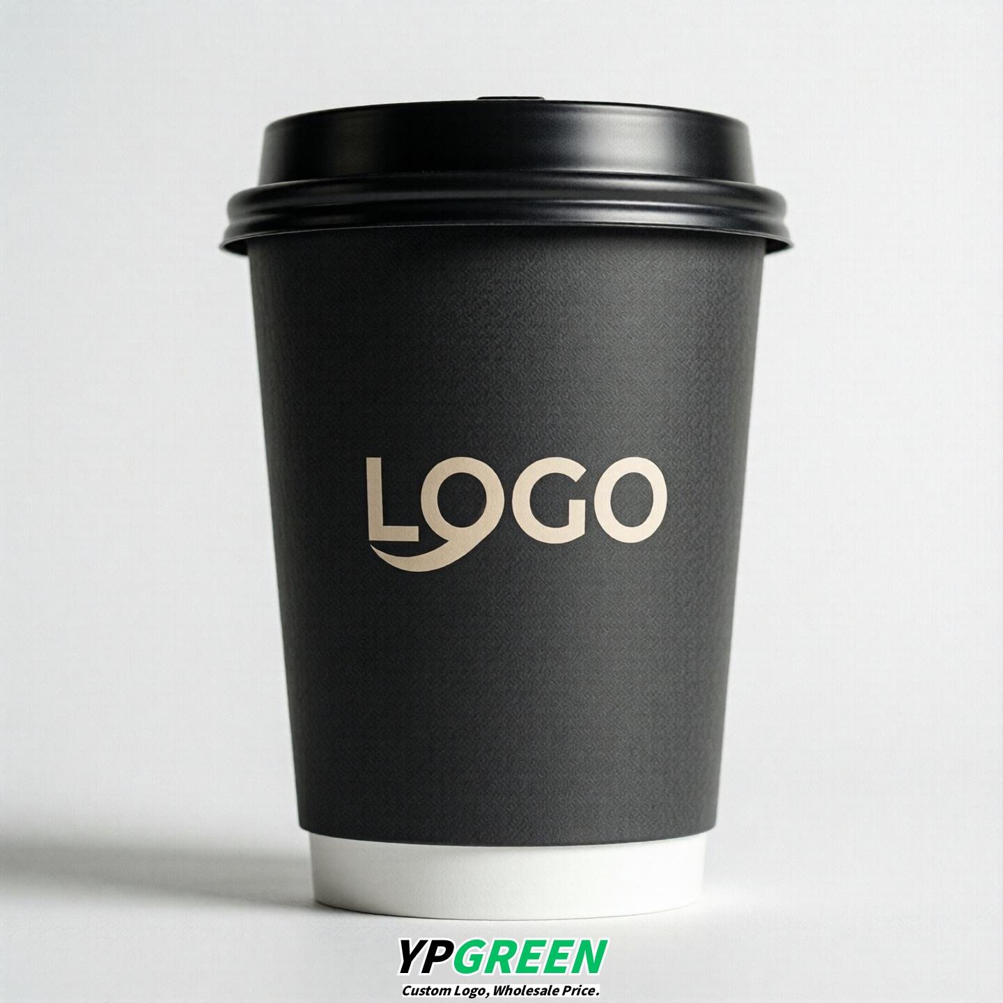 Charcoal Custom Logo Paper Cups: 8-24oz & Double Wall