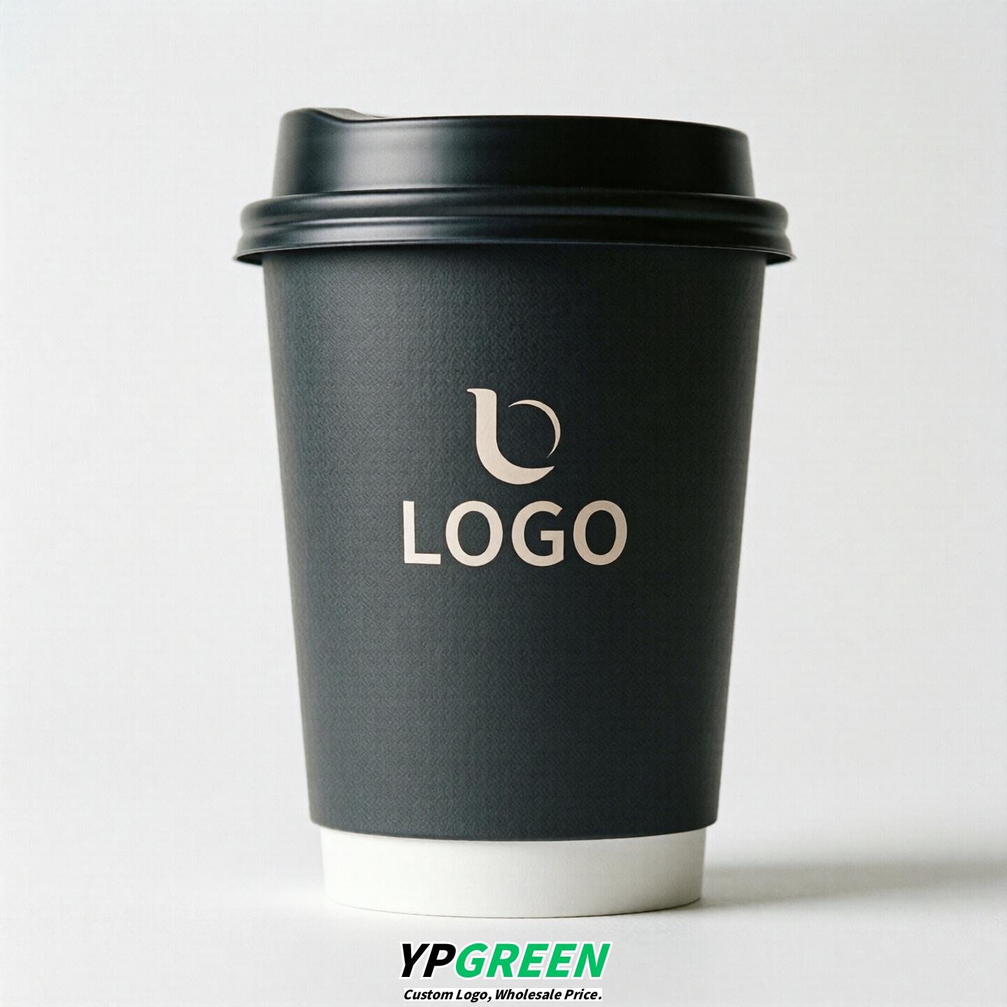 Charcoal Custom Logo Paper Cups: 8-24oz & Double Wall