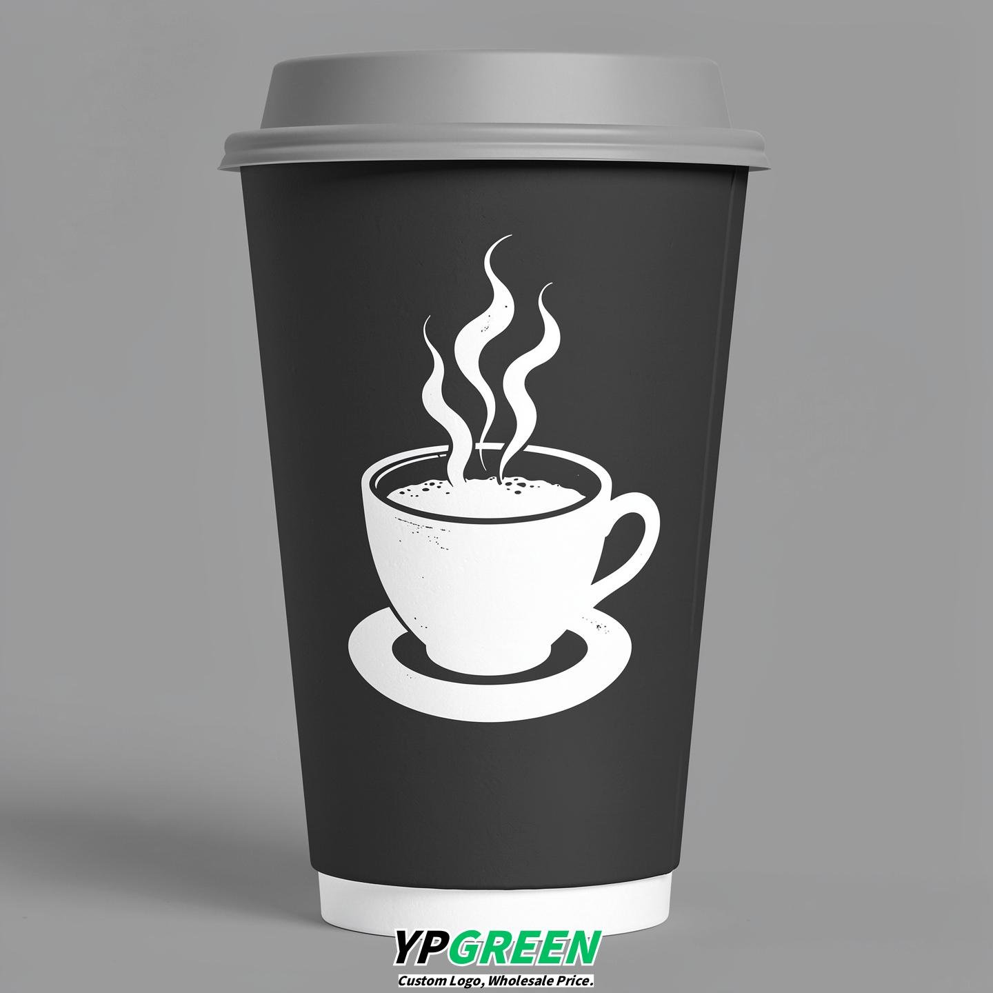 Charcoal Hot Coffee Icon Paper Cups - Disposable Steaming Coffee Design