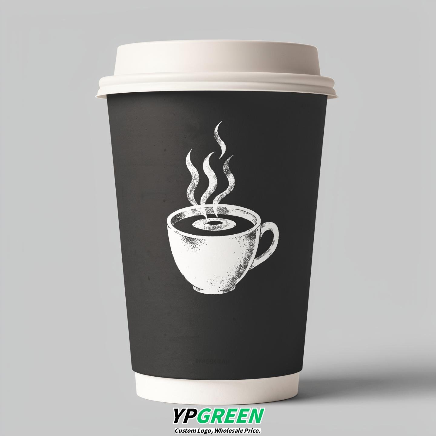 Charcoal Hot Coffee Icon Paper Cups - Disposable Steaming Coffee Design