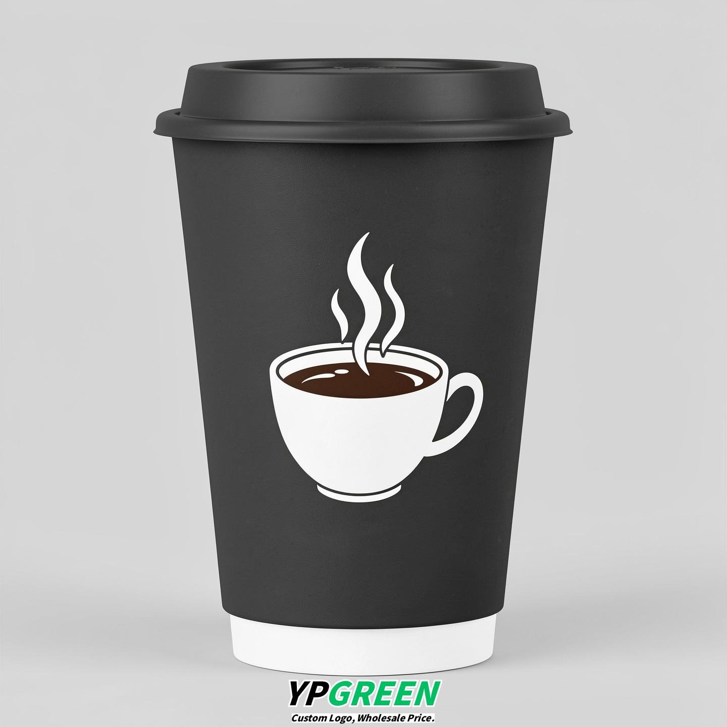 Charcoal Hot Coffee Icon Paper Cups - Disposable Steaming Coffee Design