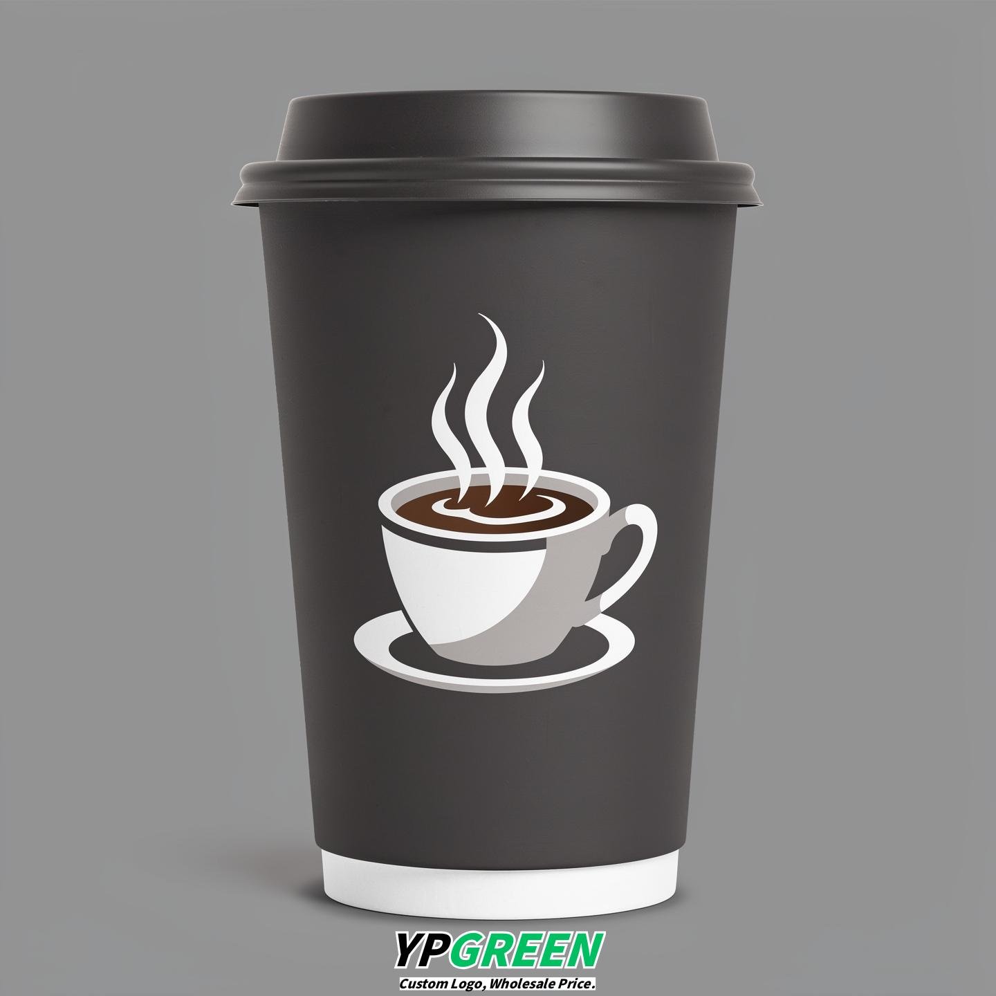 Charcoal Hot Coffee Icon Paper Cups - Disposable Steaming Coffee Design