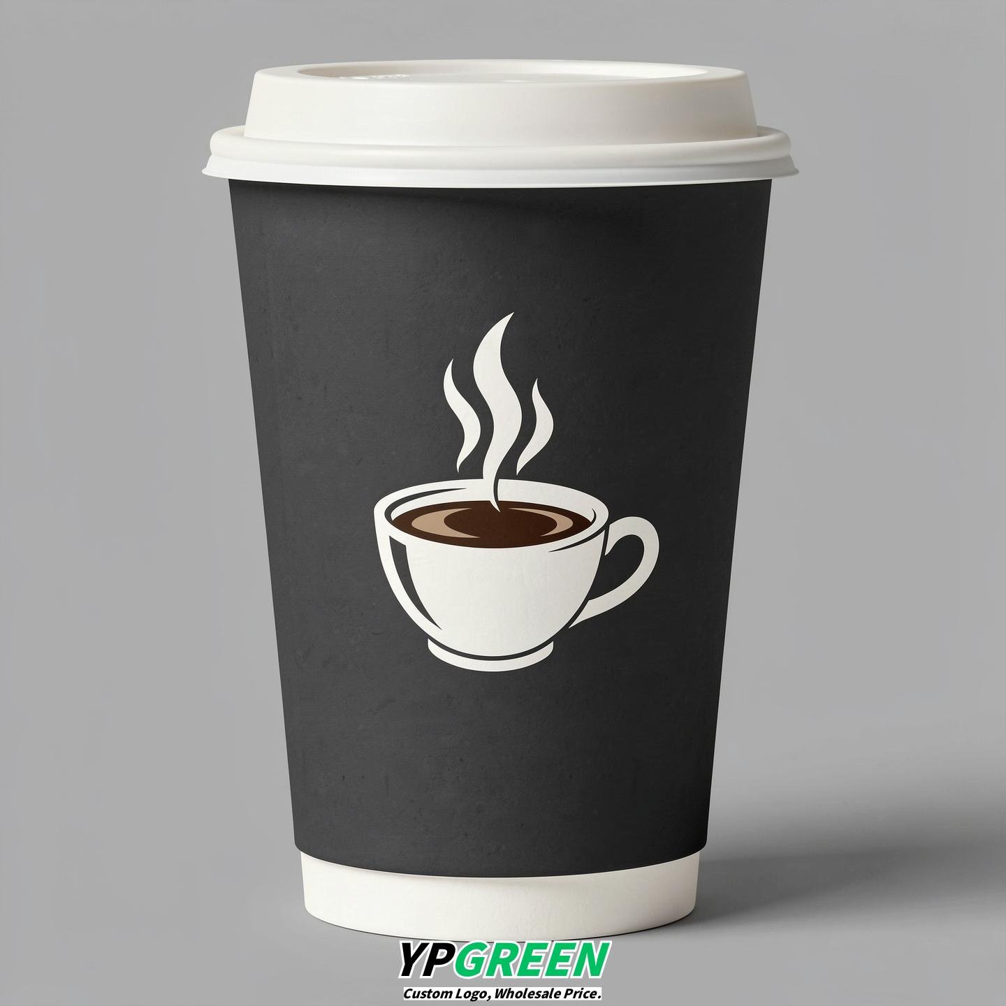 Charcoal Hot Coffee Icon Paper Cups - Disposable Steaming Coffee Design