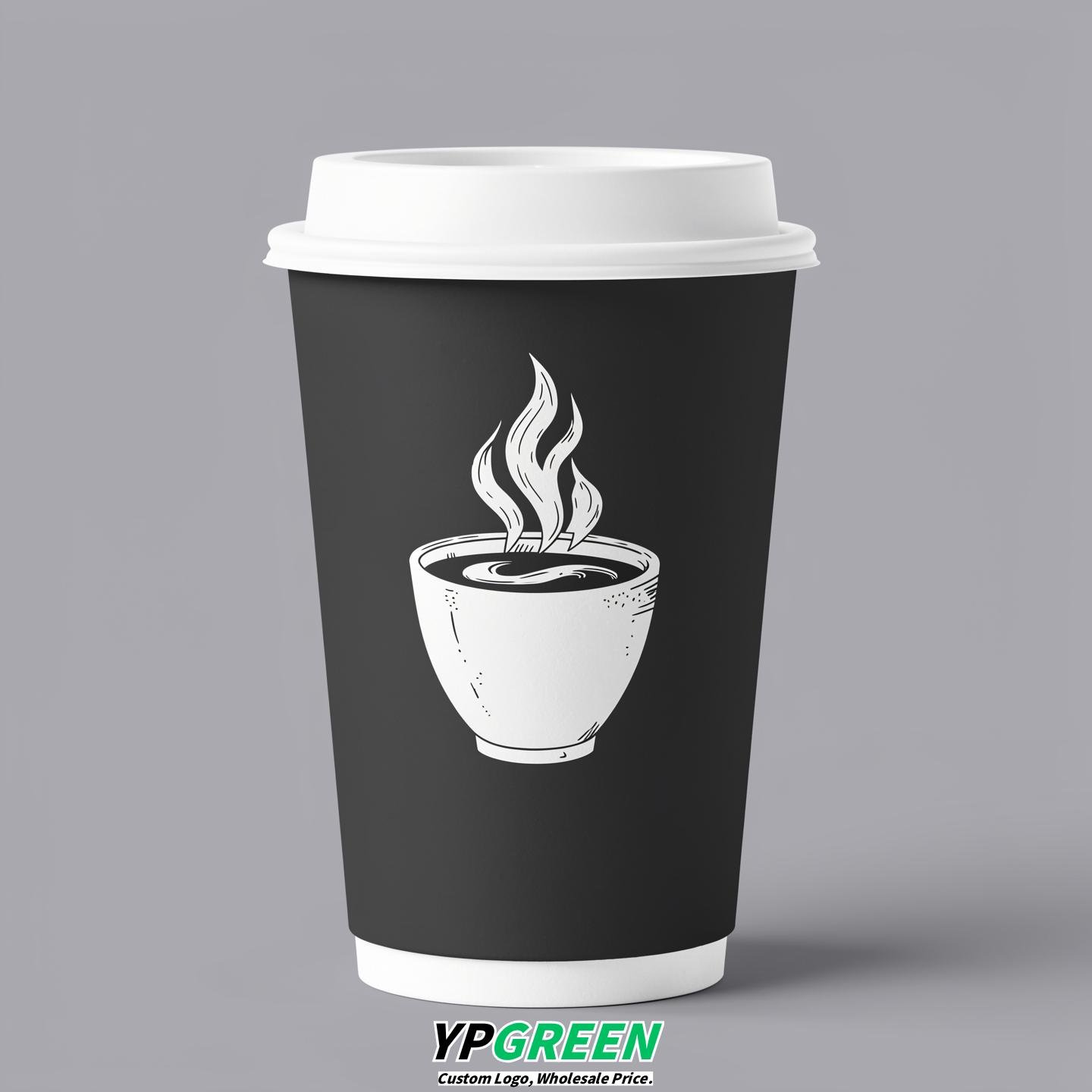 Charcoal Hot Coffee Icon Paper Cups - Disposable Steaming Coffee Design