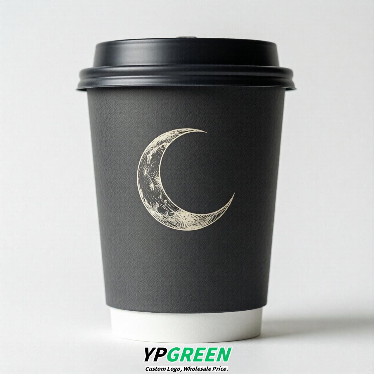 Charcoal Moon Paper Cups with Lids 8-24oz
