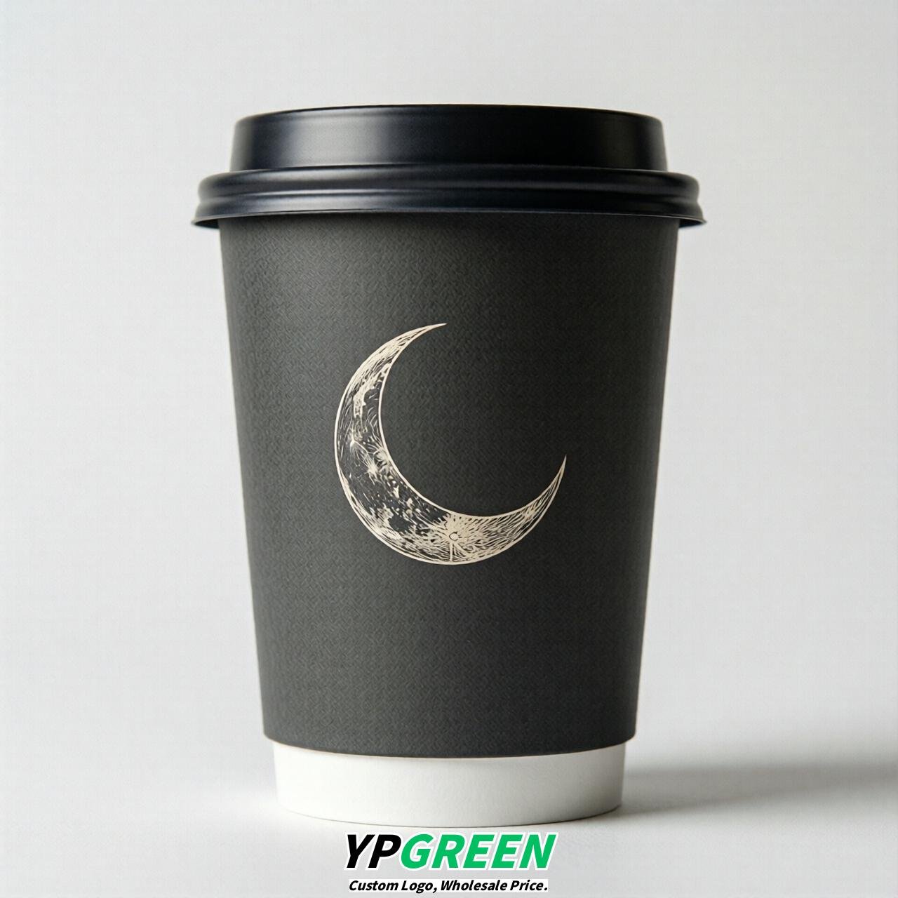 Charcoal Moon Paper Cups with Lids 8-24oz