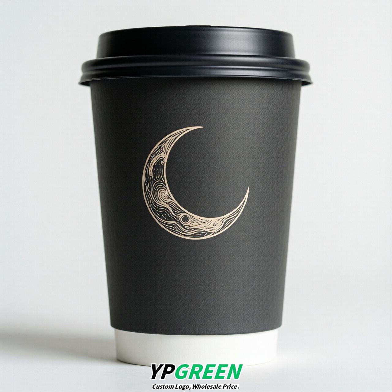 Charcoal Moon Paper Cups with Lids 8-24oz