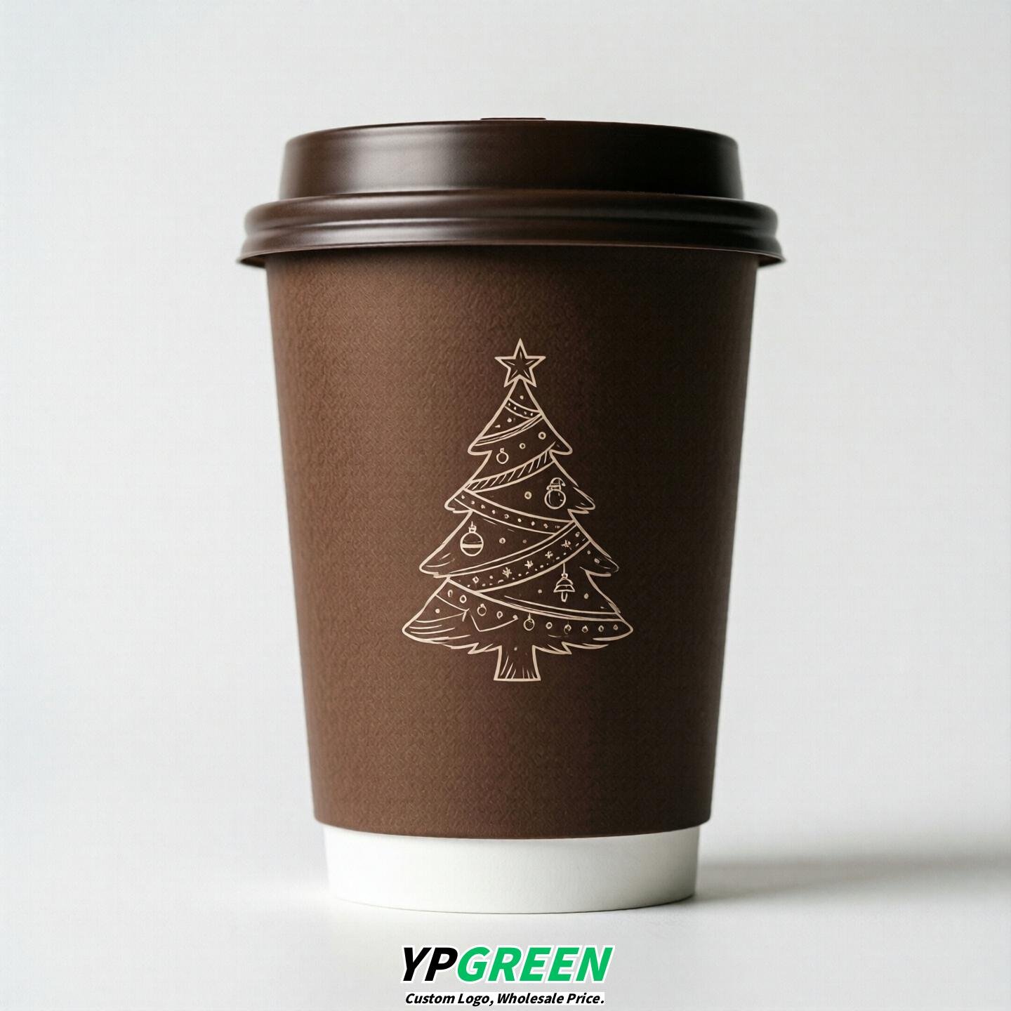 Chocolate Paper Cups with Christmas Design 8-24oz
