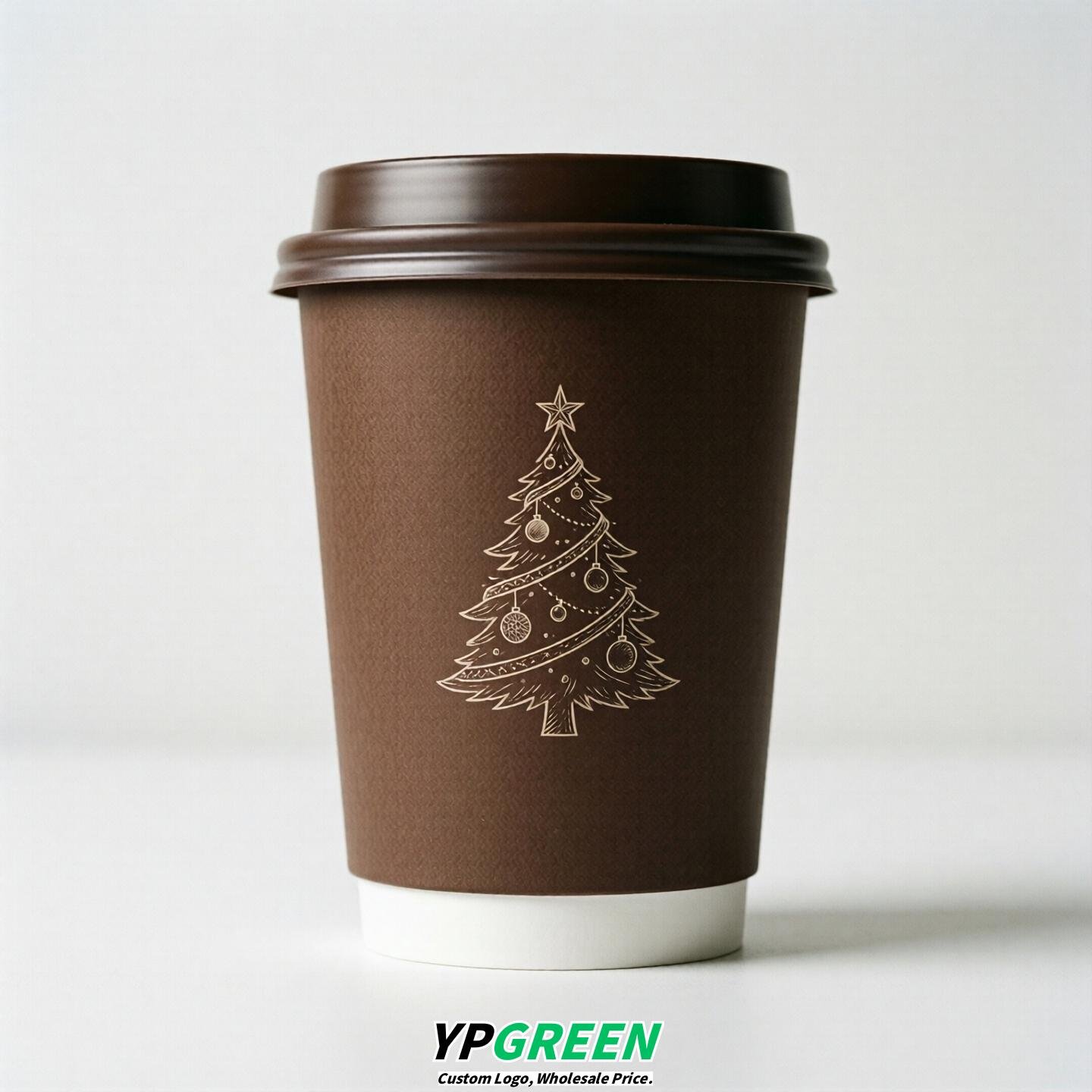 Chocolate Paper Cups with Christmas Design 8-24oz