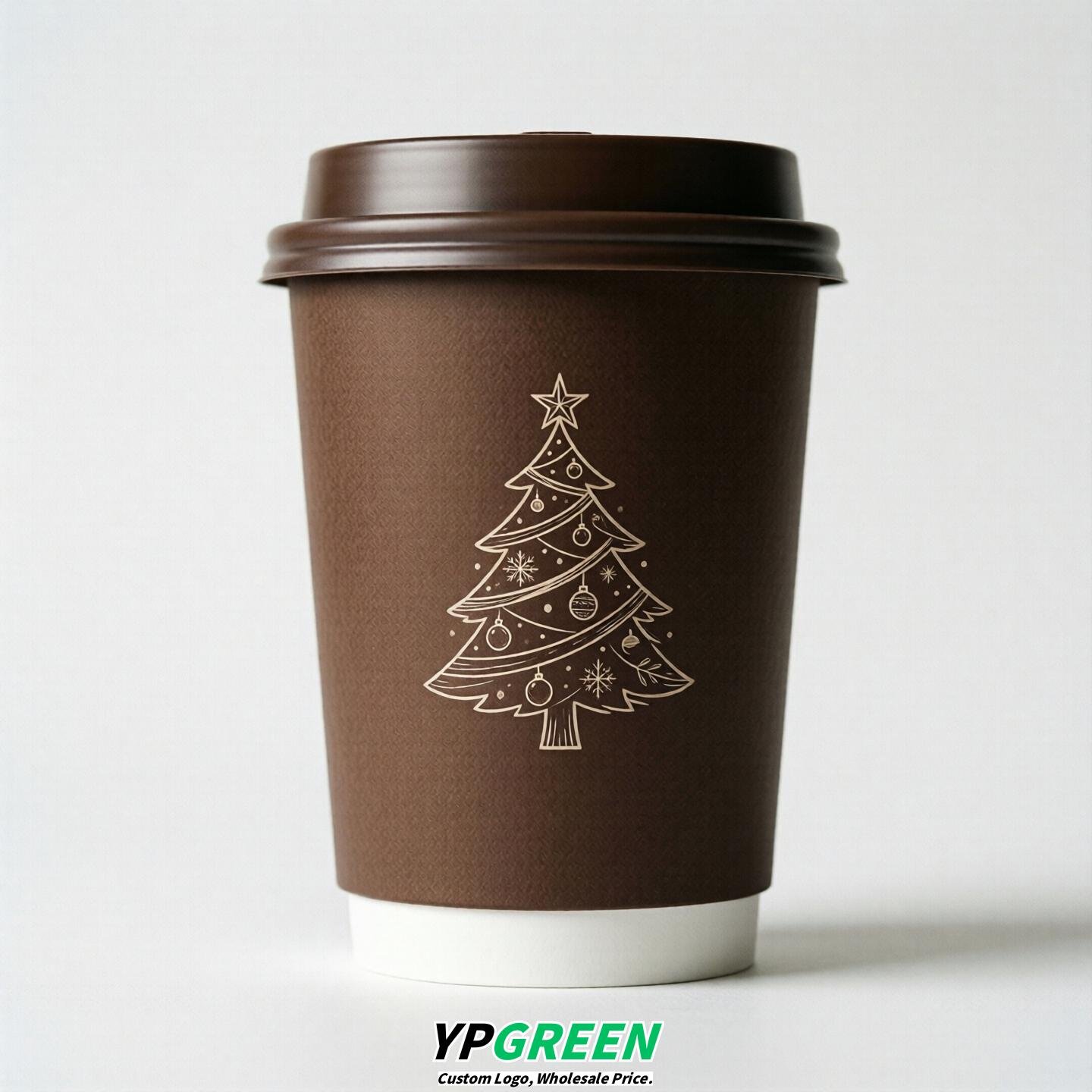 Chocolate Paper Cups with Christmas Design 8-24oz