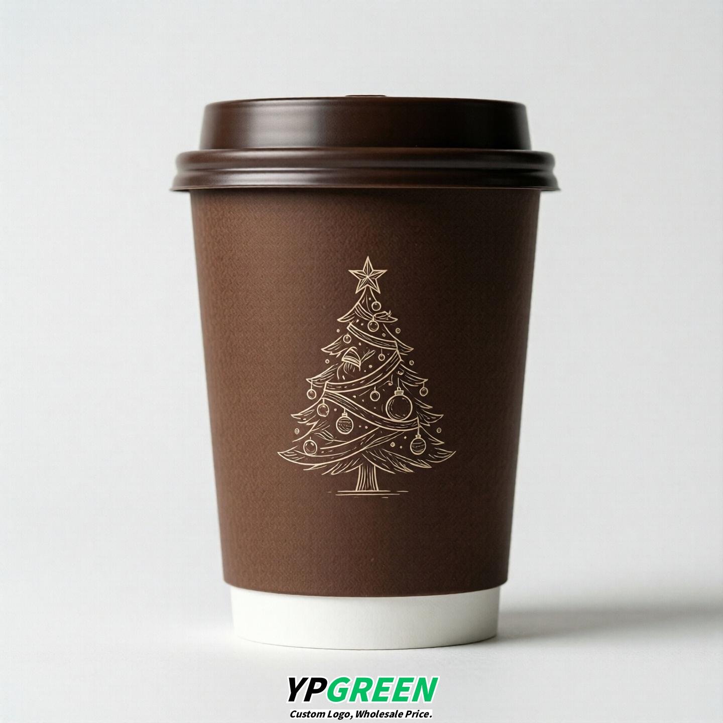 Chocolate Paper Cups with Christmas Design 8-24oz