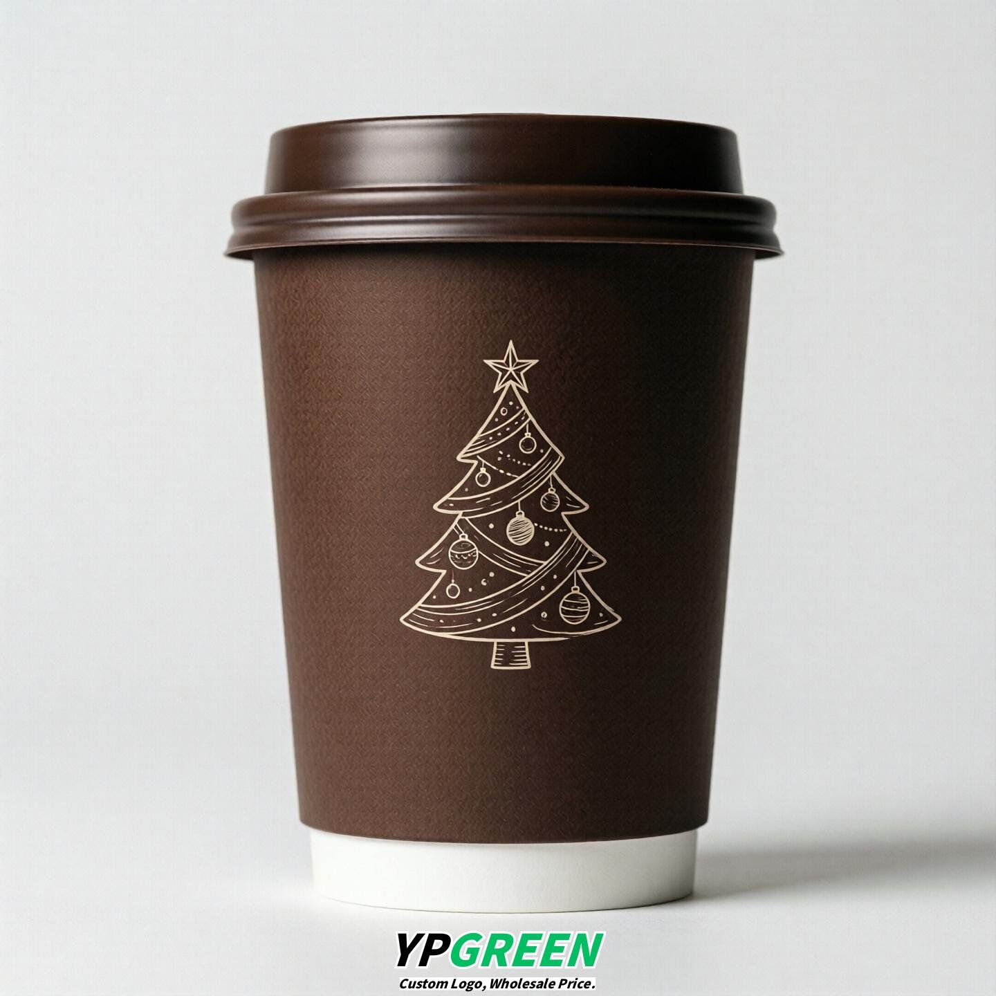 Chocolate Paper Cups with Christmas Design 8-24oz