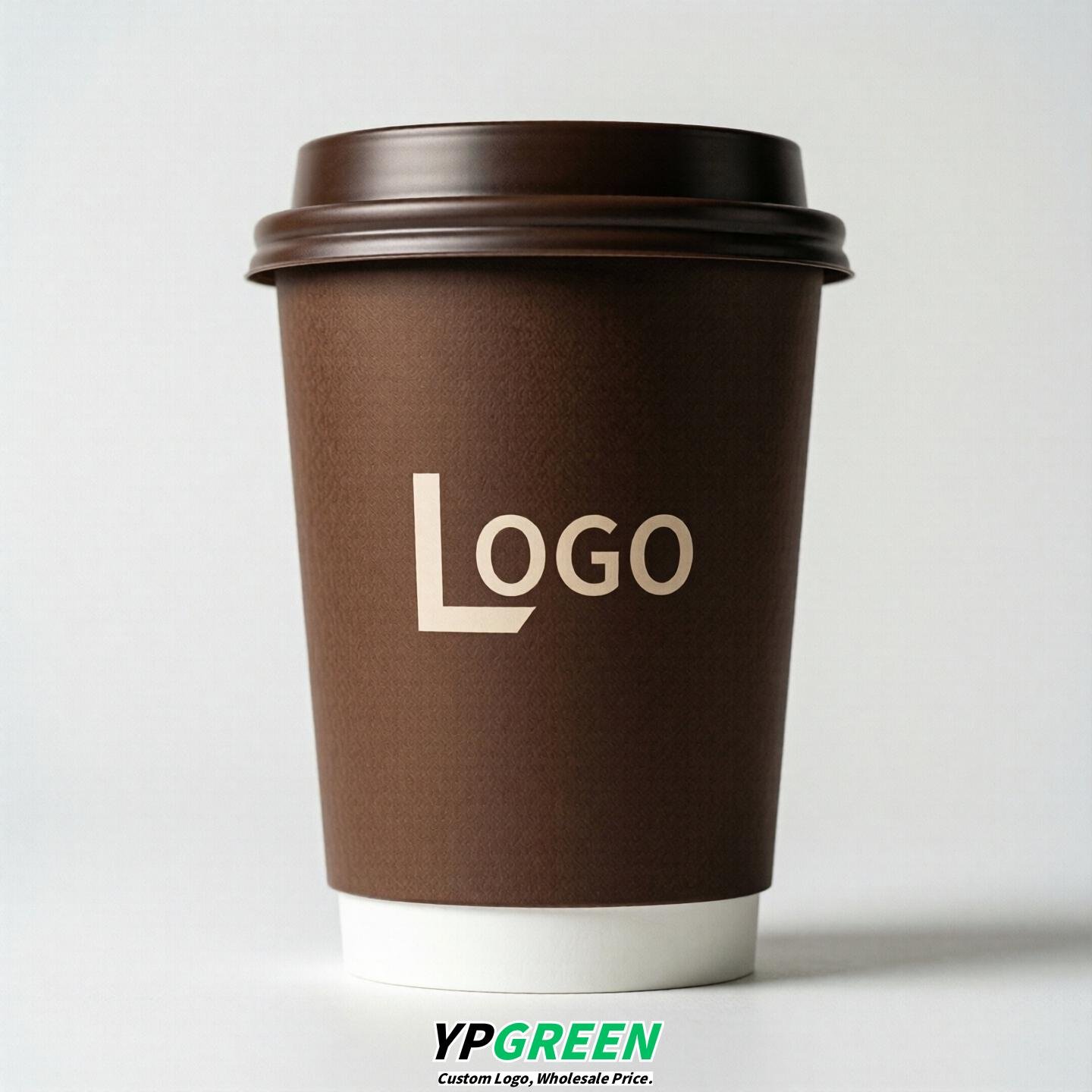Chocolate Custom Logo Paper Cups: 8-24oz & Double Wall