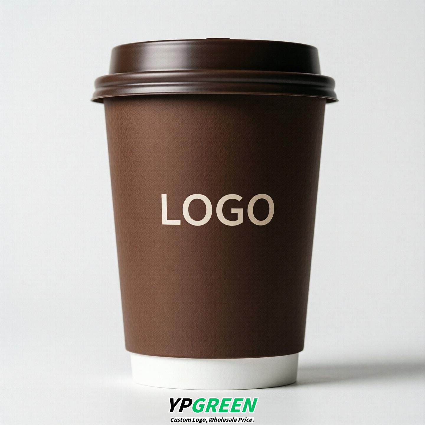 Chocolate Custom Logo Paper Cups: 8-24oz & Double Wall