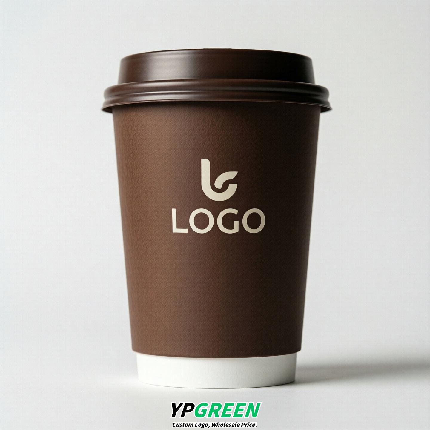 Chocolate Custom Logo Paper Cups: 8-24oz & Double Wall