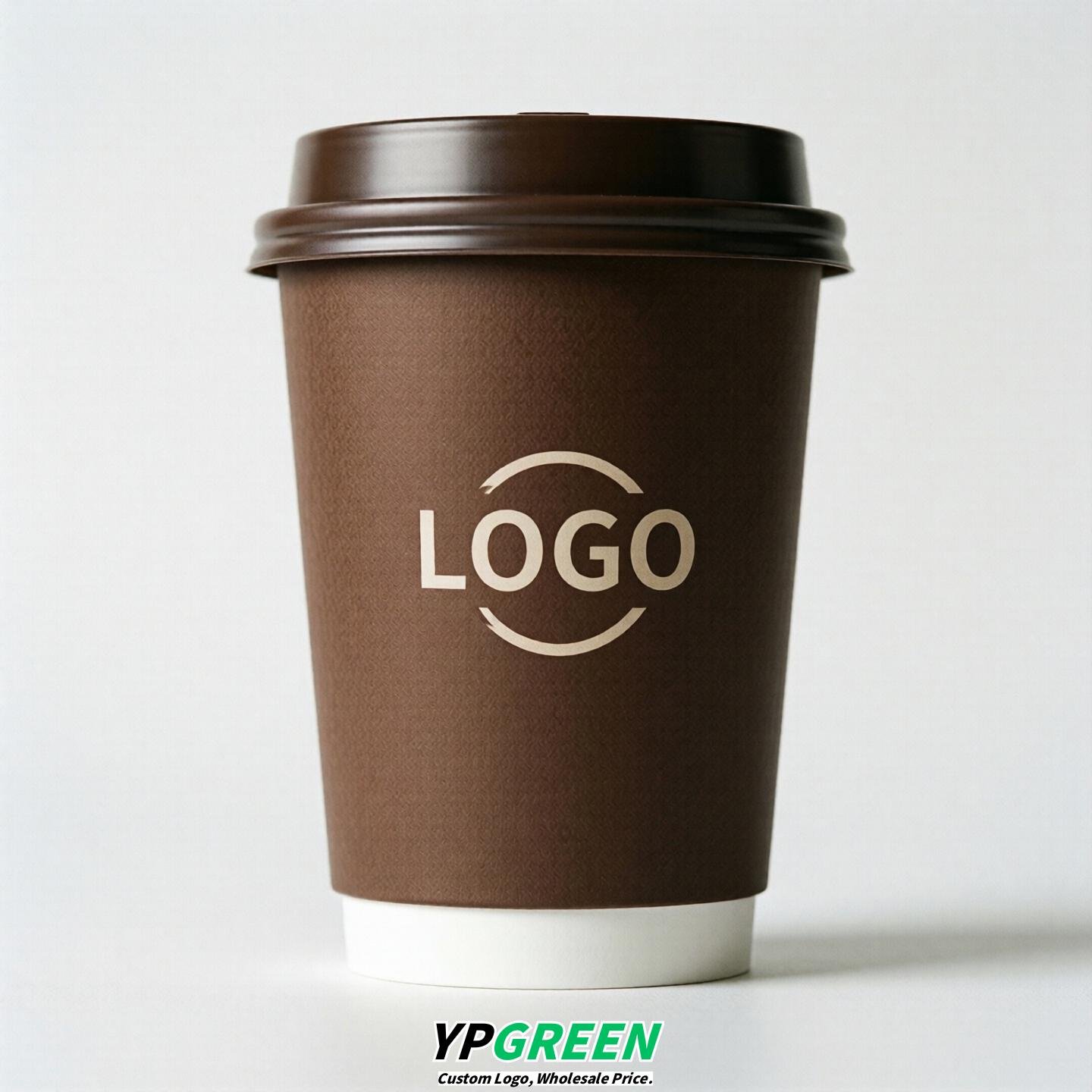 Chocolate Custom Logo Paper Cups: 8-24oz & Double Wall