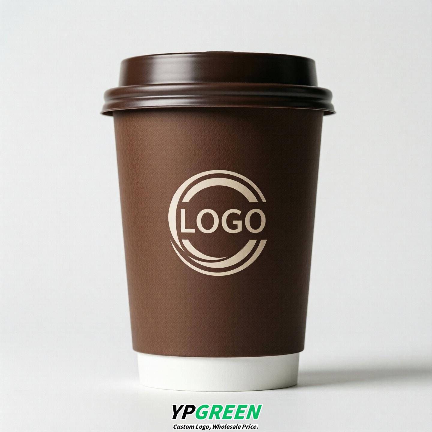 Chocolate Custom Logo Paper Cups: 8-24oz & Double Wall