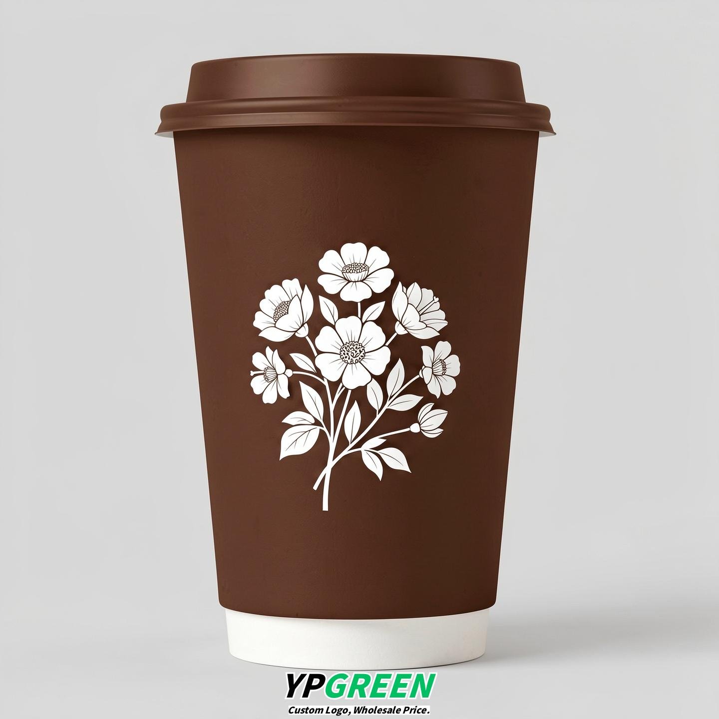 Chocolate Floral Paper Cups with Lids 8-24oz