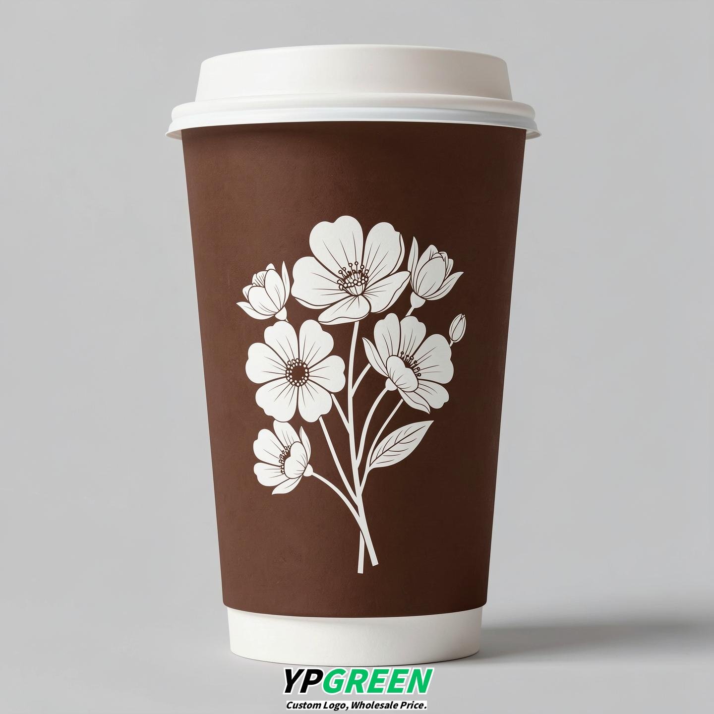 Chocolate Floral Paper Cups with Lids 8-24oz