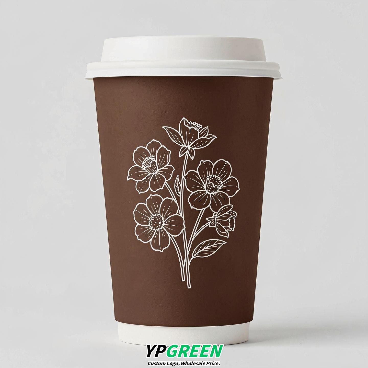 Chocolate Floral Paper Cups with Lids 8-24oz