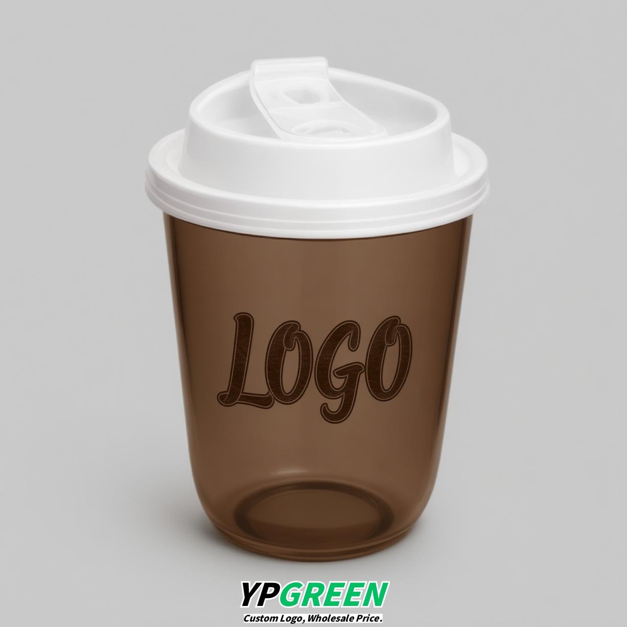 Coffee U Shape Cups with Lid - Custom Logo PP & PET Plastic Disposable