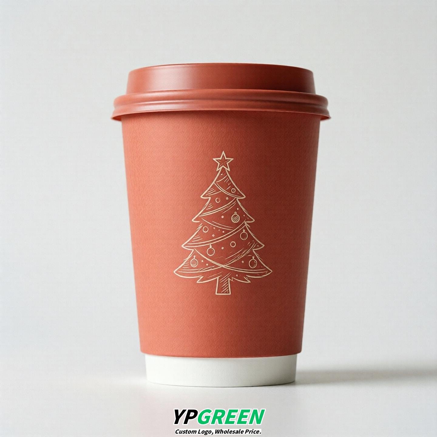 Coral Paper Cups with Christmas Design 8-24oz