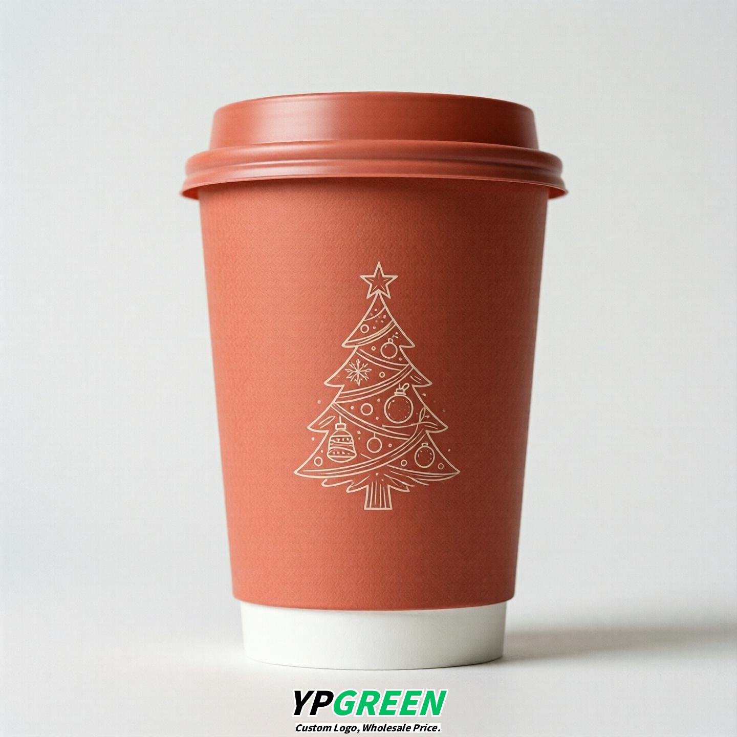 Coral Paper Cups with Christmas Design 8-24oz